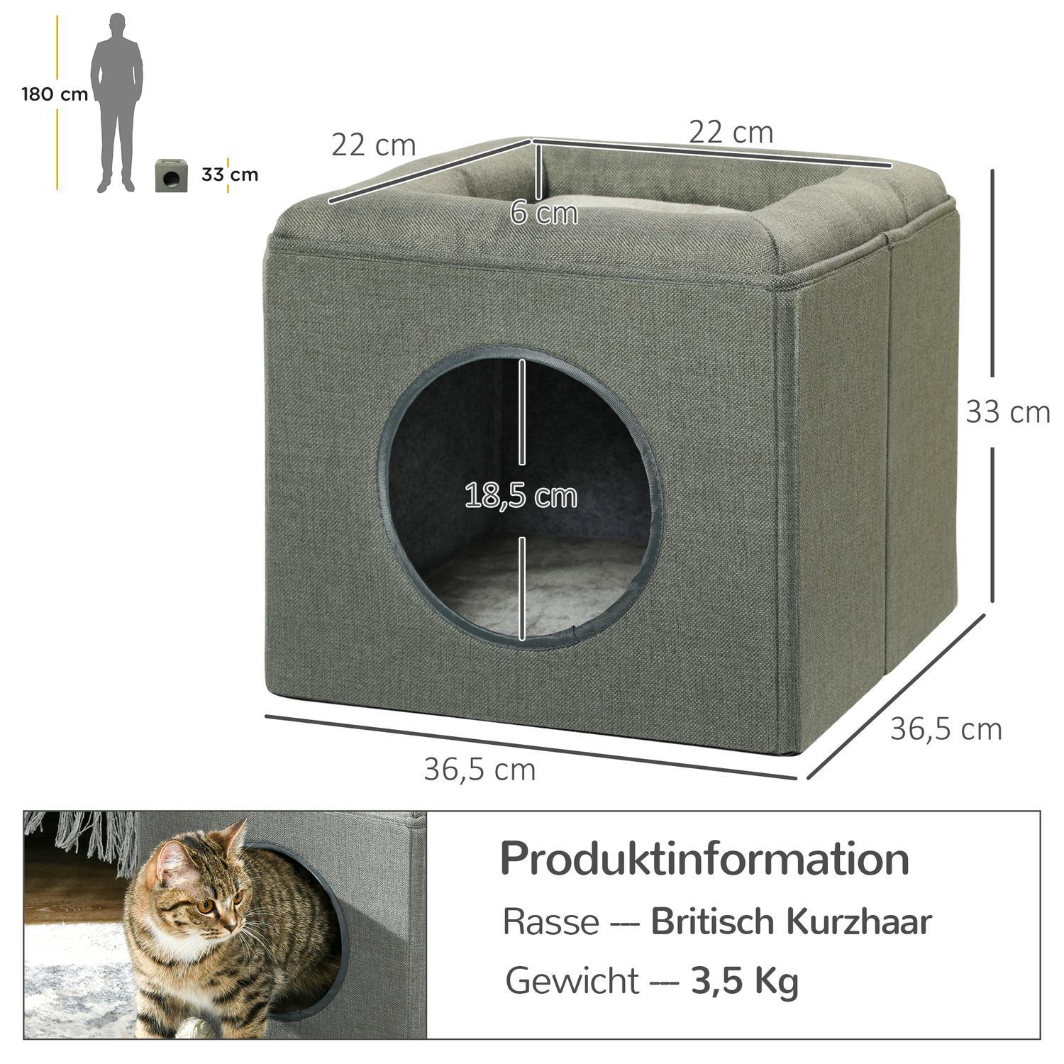 Kattehule 36,5X36,5X33 cm To-etagers kattehus med pude, hundehus til katte op til 5 kg i grønt