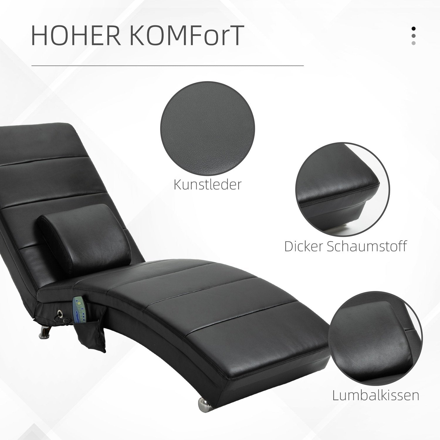 Lounge Chair Relax Stol med massagefunktion, højt ryglæn og pude Kunstlæder Metalskum Sort 58 X 163 X 87 Cm