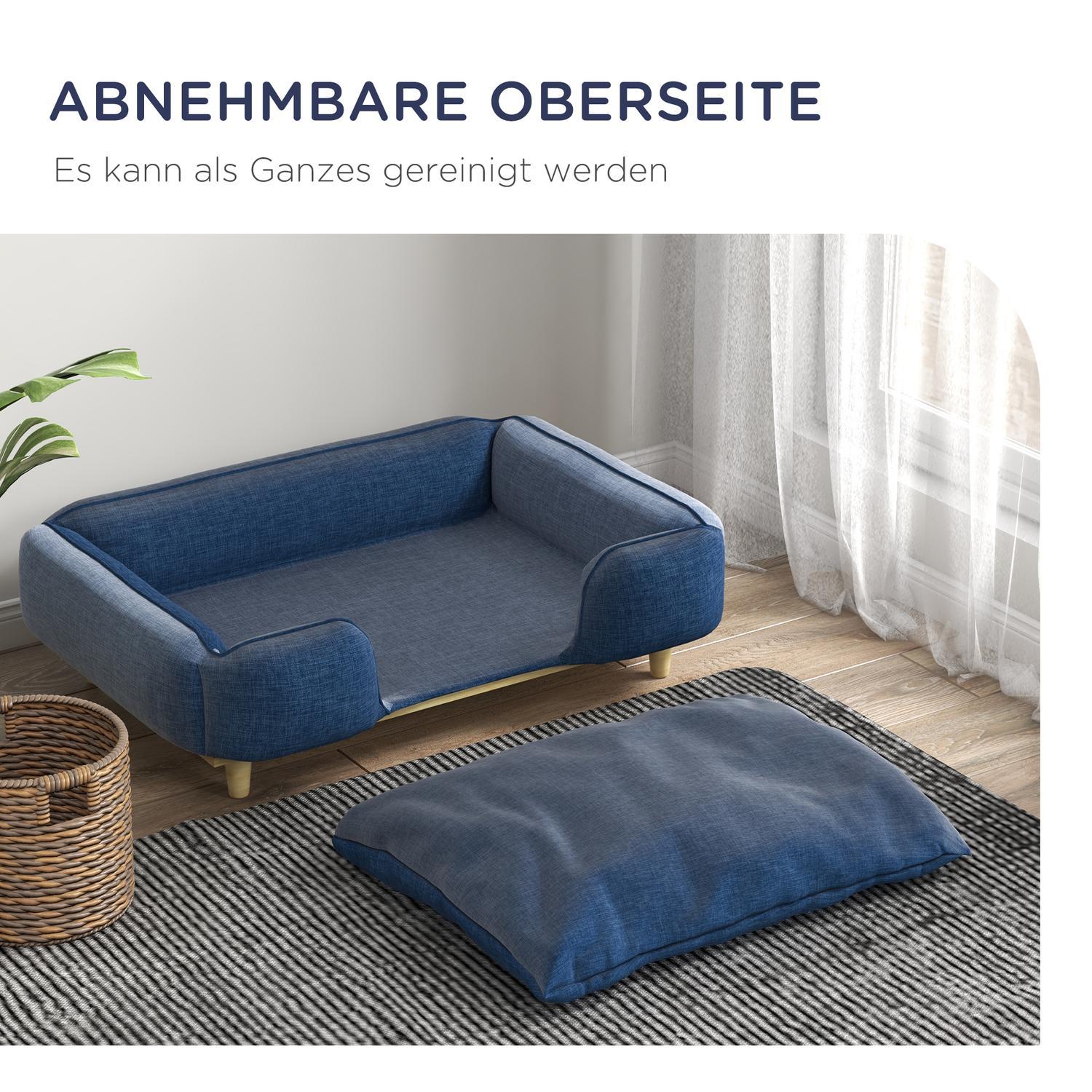 Hundeseng Hundepude Hundekurv Hundesofa Træben, Polyester, Mørkeblå, 96 X 66 X 24 Cm