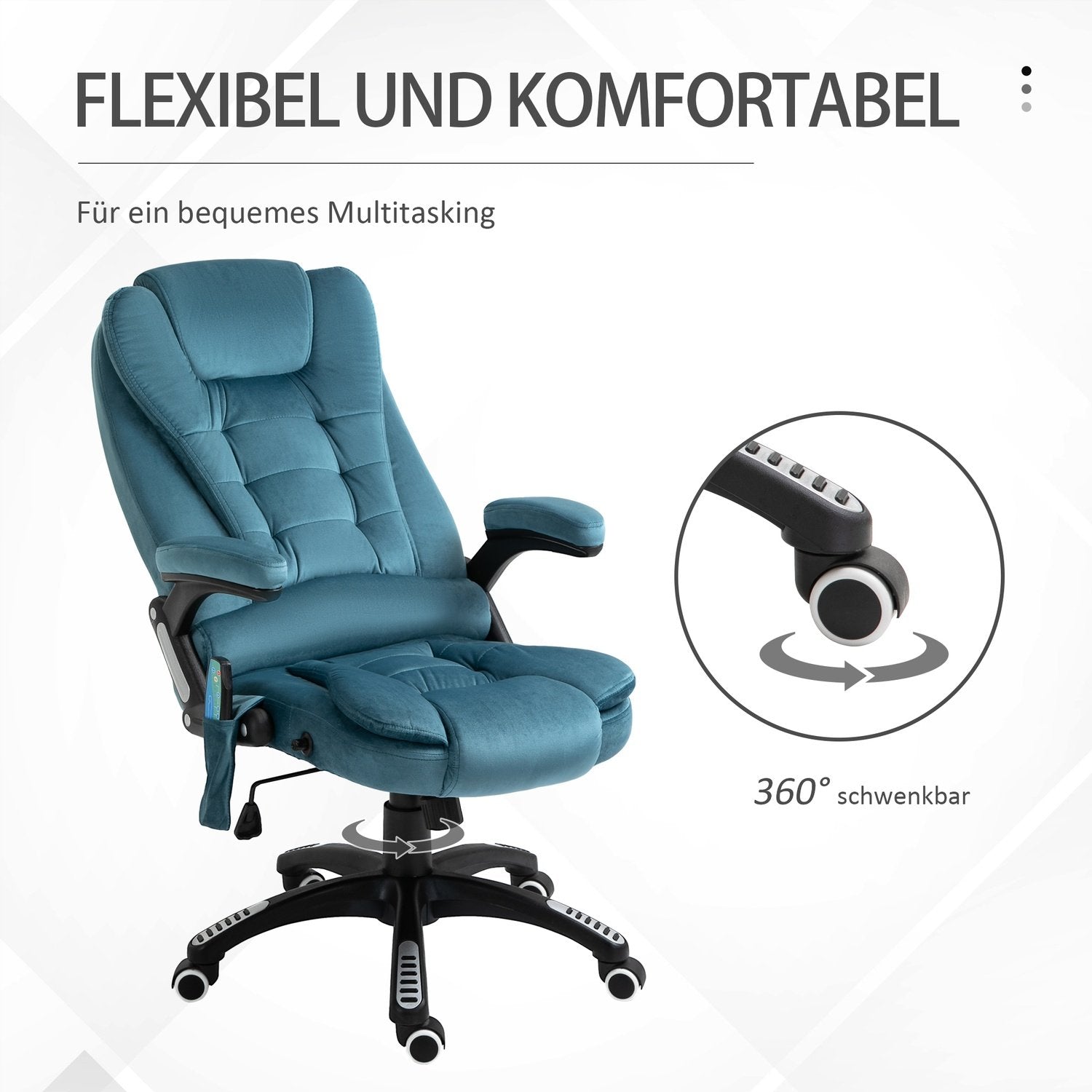 Massagestol, Chefsstol Med Massagefunktion, Höj- Och Sänkbar Snurrstol, Ergonomisk Spelstol, Kontorsstol, Blå, 67 X 74 X 107-116 Cm