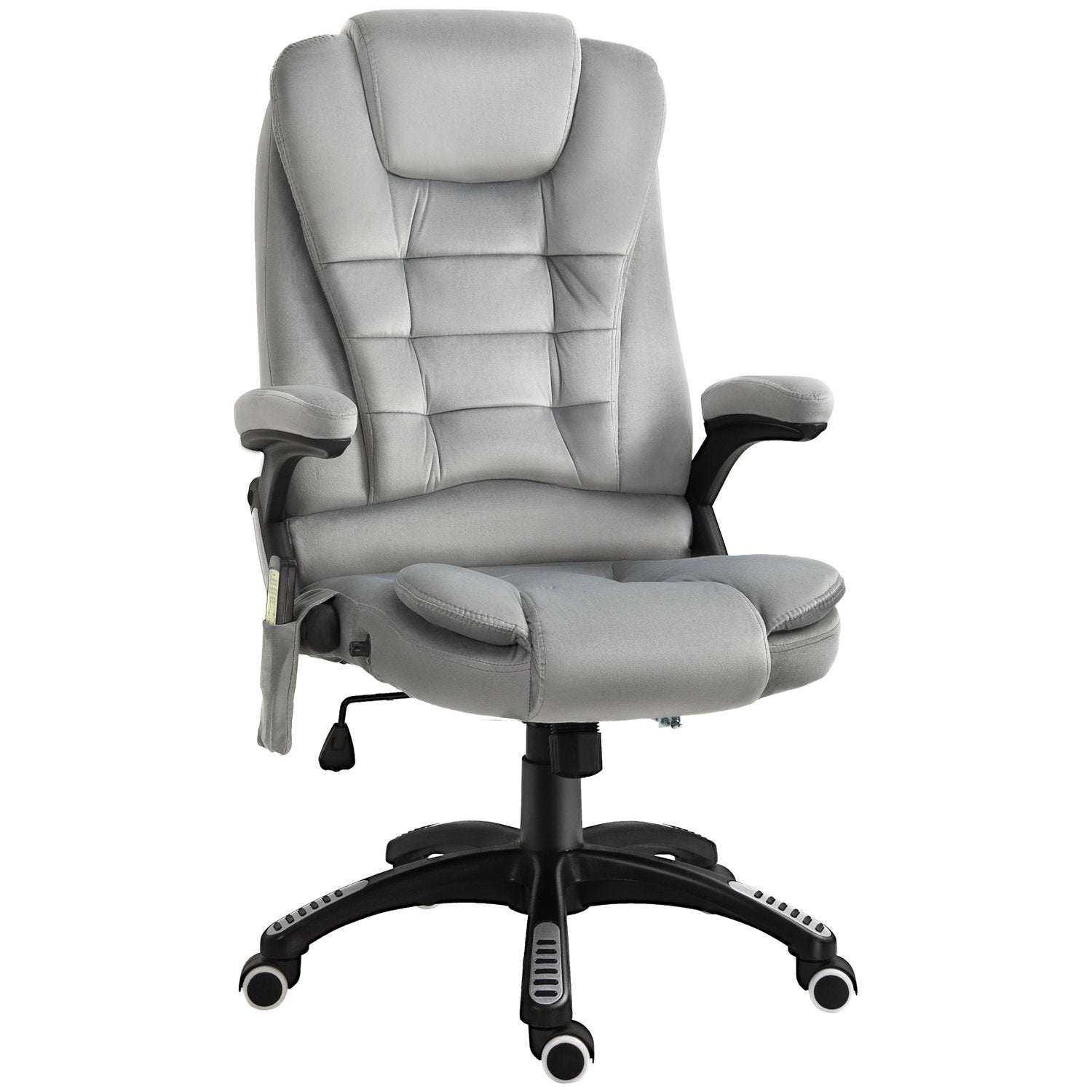 Massagestol Kontorstol, Spillestol, Hævet og sænket Executive Chair, Ergonomisk, Pu-hjul, Grå, 67X74X107-116 Cm