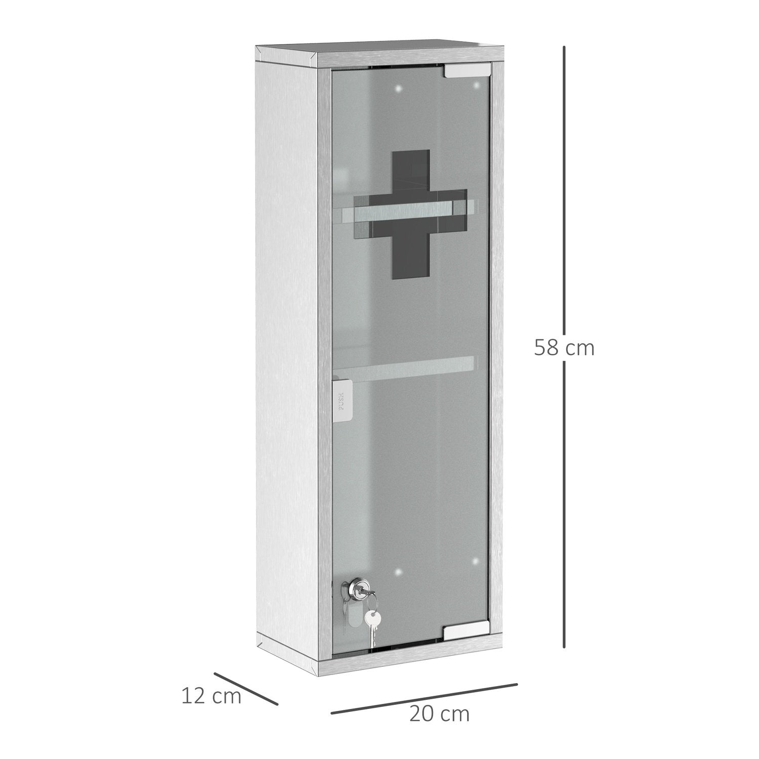 Medicinskab Førstehjælpsskab Frosted Glas Rustfrit Stål Sølv 20X12X58Cm