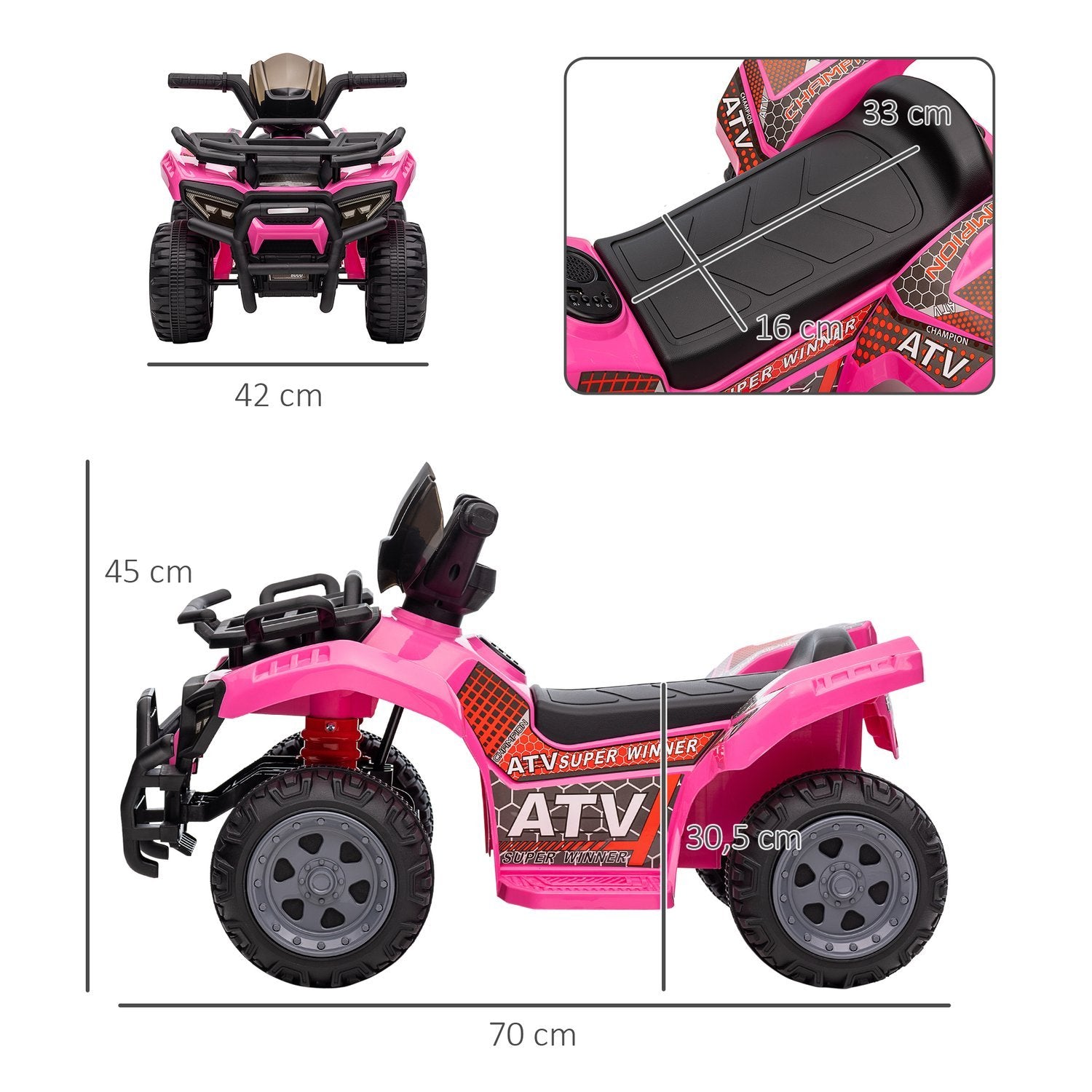 Mini Electric Quad För Barn 18-36 Månader, Elektrisk Atv För Barn Med Led-Frontljus, Metall & Pp-Plast, Rosa