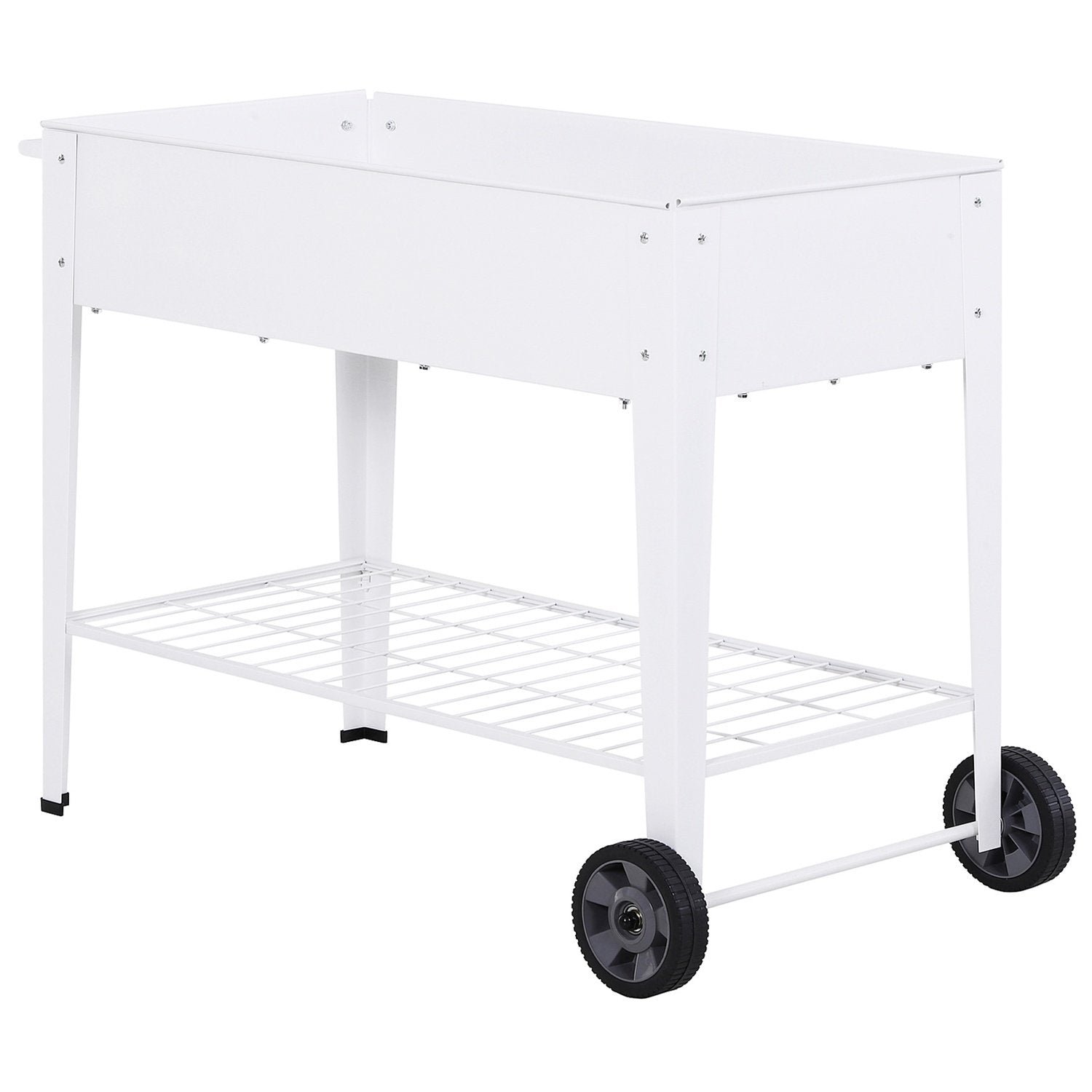 Højseng Mobil plantevogn med opbevaringsplads Planteseng med 2 hjul Metal Hvid 112 X 59 X 80 Cm