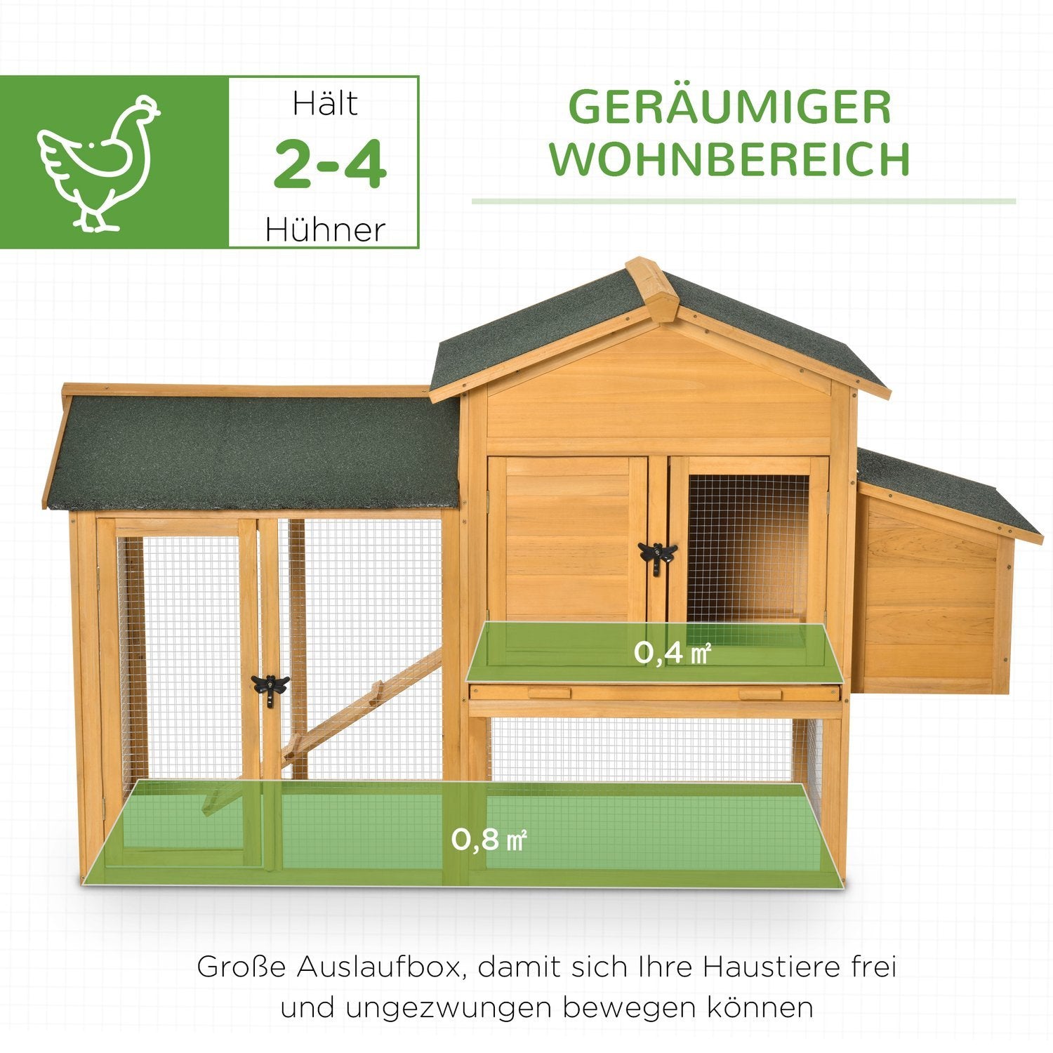 Bantam Chicken Coop Bantam House With Run Fjäderfähus Med Barfönster Häcklåda Gran Wood Gul + Grön 168X75X103 Cm