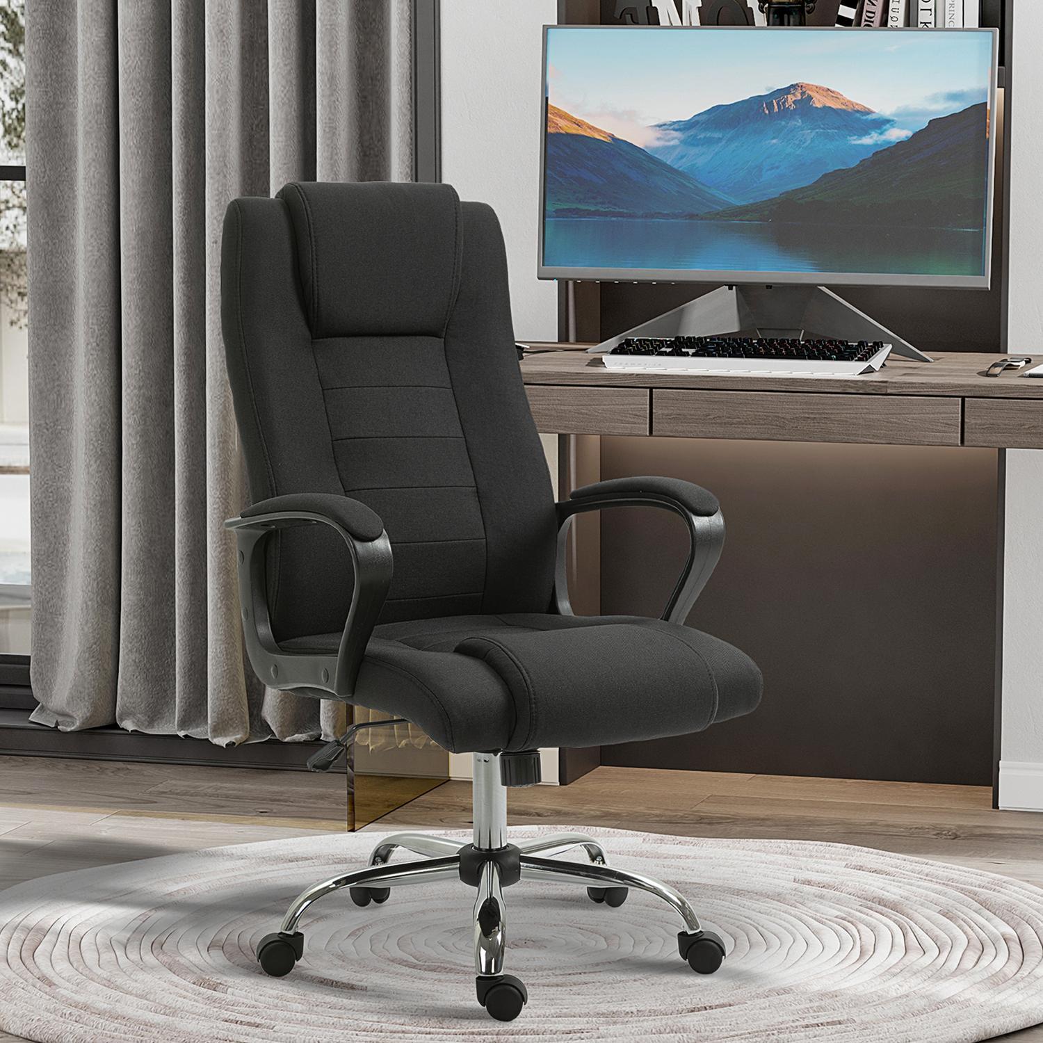 Kontorstol Computerstol Med Tilt Funktion Nakkestøtte Ergonomisk Drejelig Højde Justerbar Linen Touch Sort 62 X 62 X 110-119 Cm