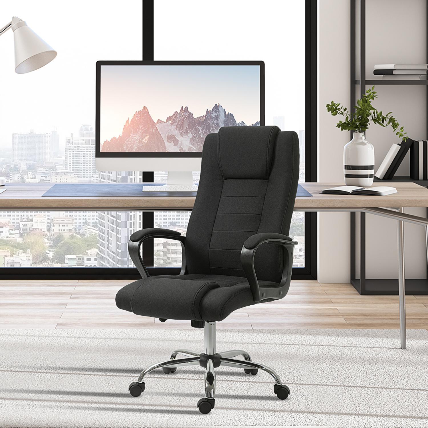 Kontorstol Computerstol Med Tilt Funktion Nakkestøtte Ergonomisk Drejelig Højde Justerbar Linen Touch Sort 62 X 62 X 110-119 Cm