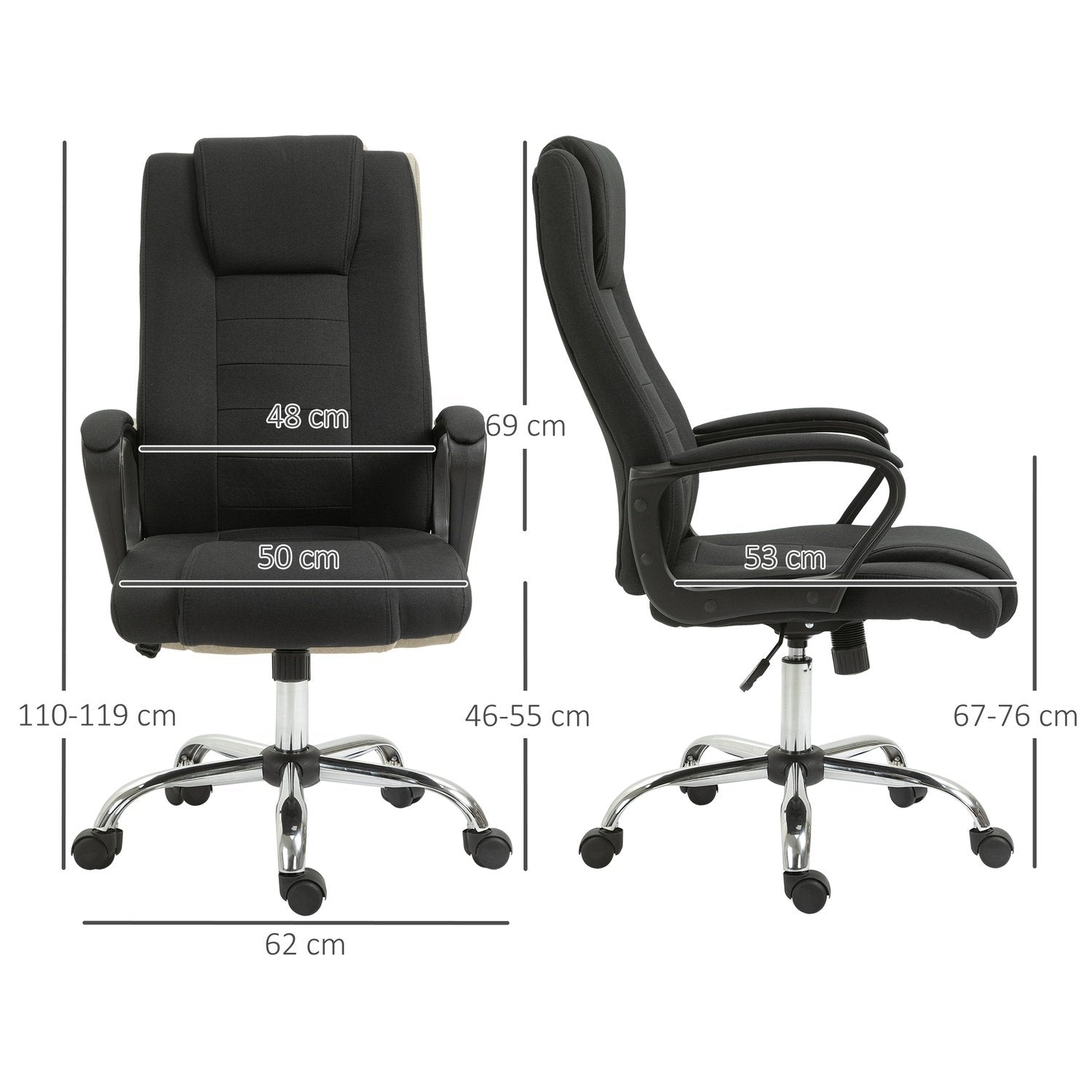 Kontorstol Computerstol Med Tilt Funktion Nakkestøtte Ergonomisk Drejelig Højde Justerbar Linen Touch Sort 62 X 62 X 110-119 Cm