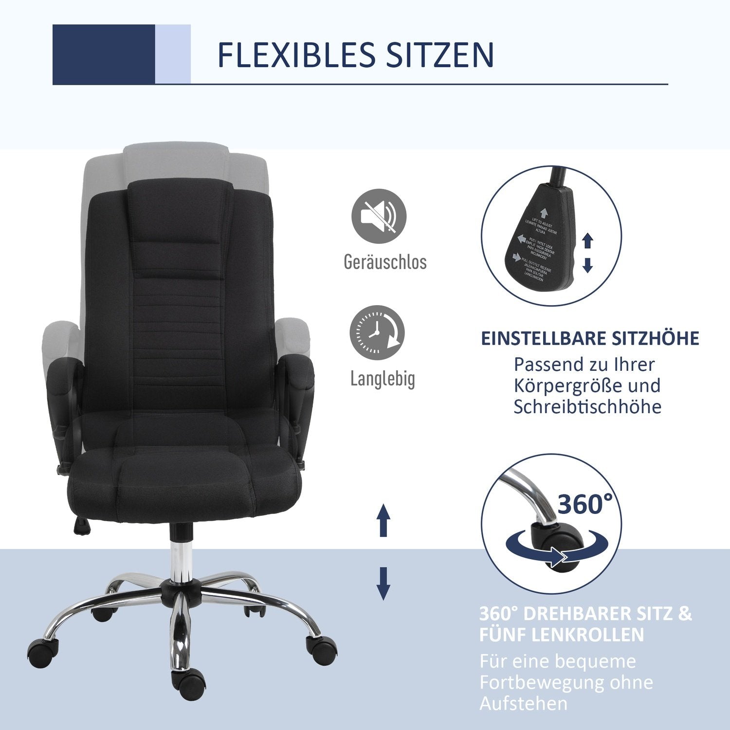 Kontorstol Computerstol Med Tilt Funktion Nakkestøtte Ergonomisk Drejelig Højde Justerbar Linen Touch Sort 62 X 62 X 110-119 Cm