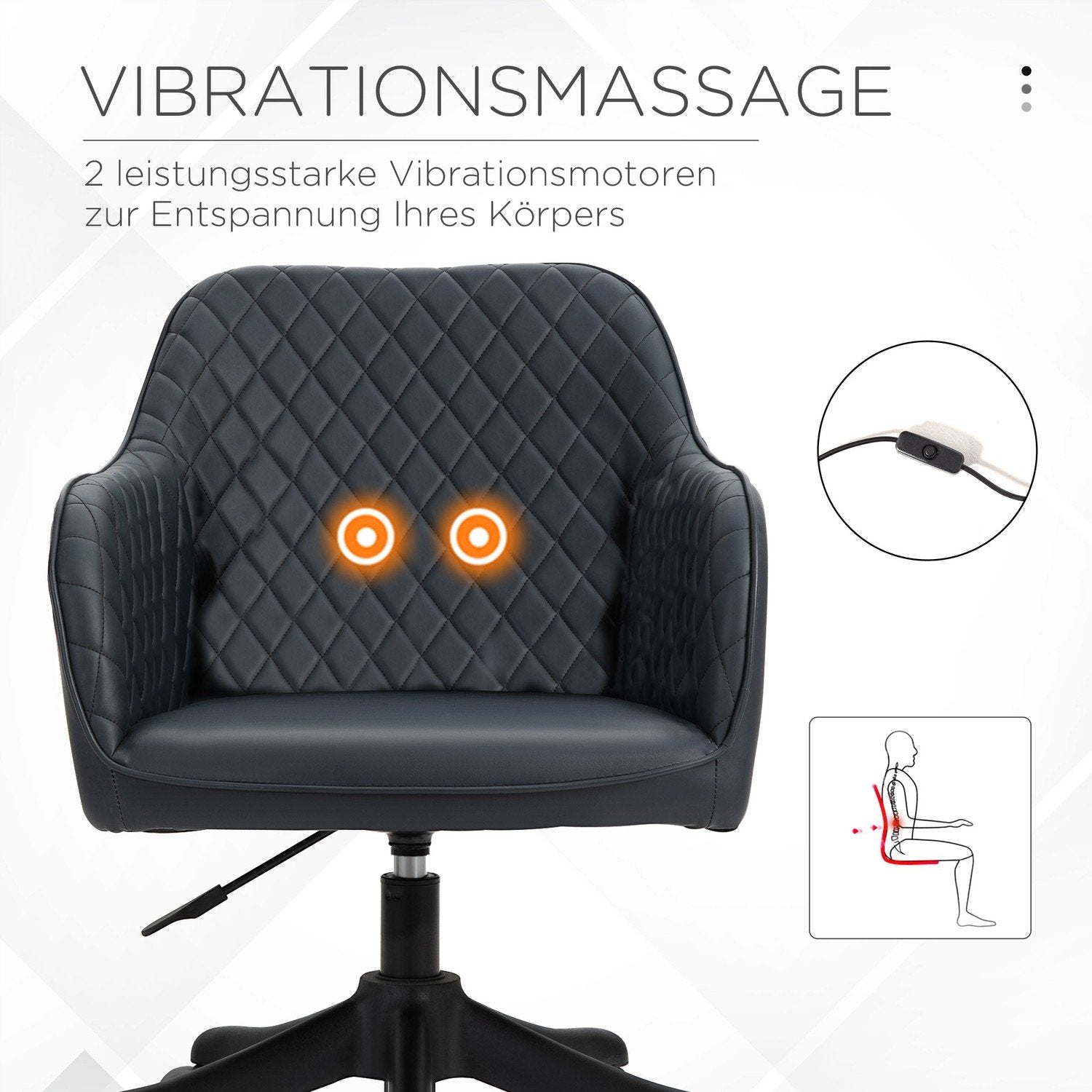 Kontorstol med massagebordsstol, vibrationsfunktion, lændepude, pu, antracitgrå, 55X65X78-86Cm