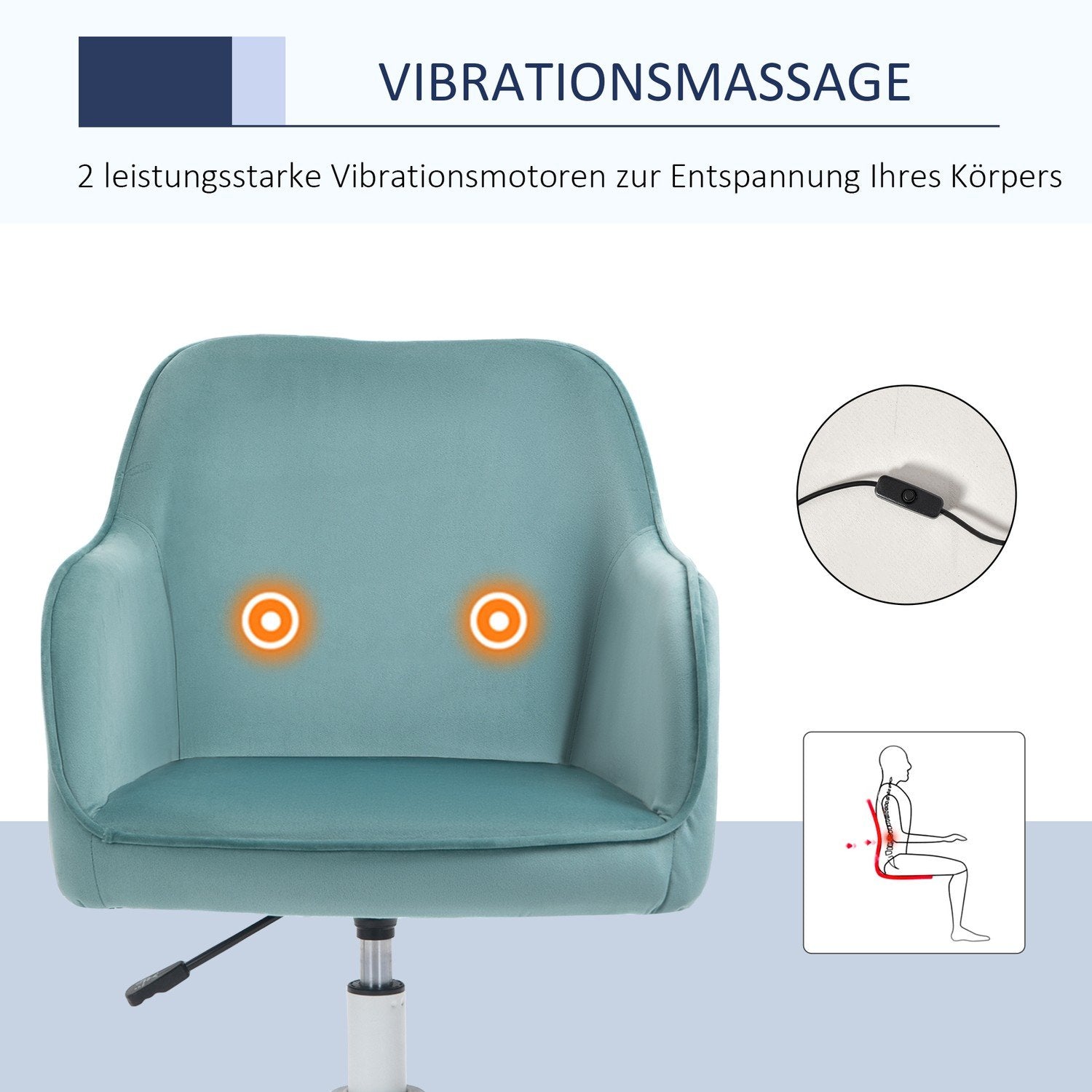 Massage Kontorsstol Skrivbordsstol Med Vibrationsfunktion, Usb, Svankkudde, Armstöd, 78-86Cm