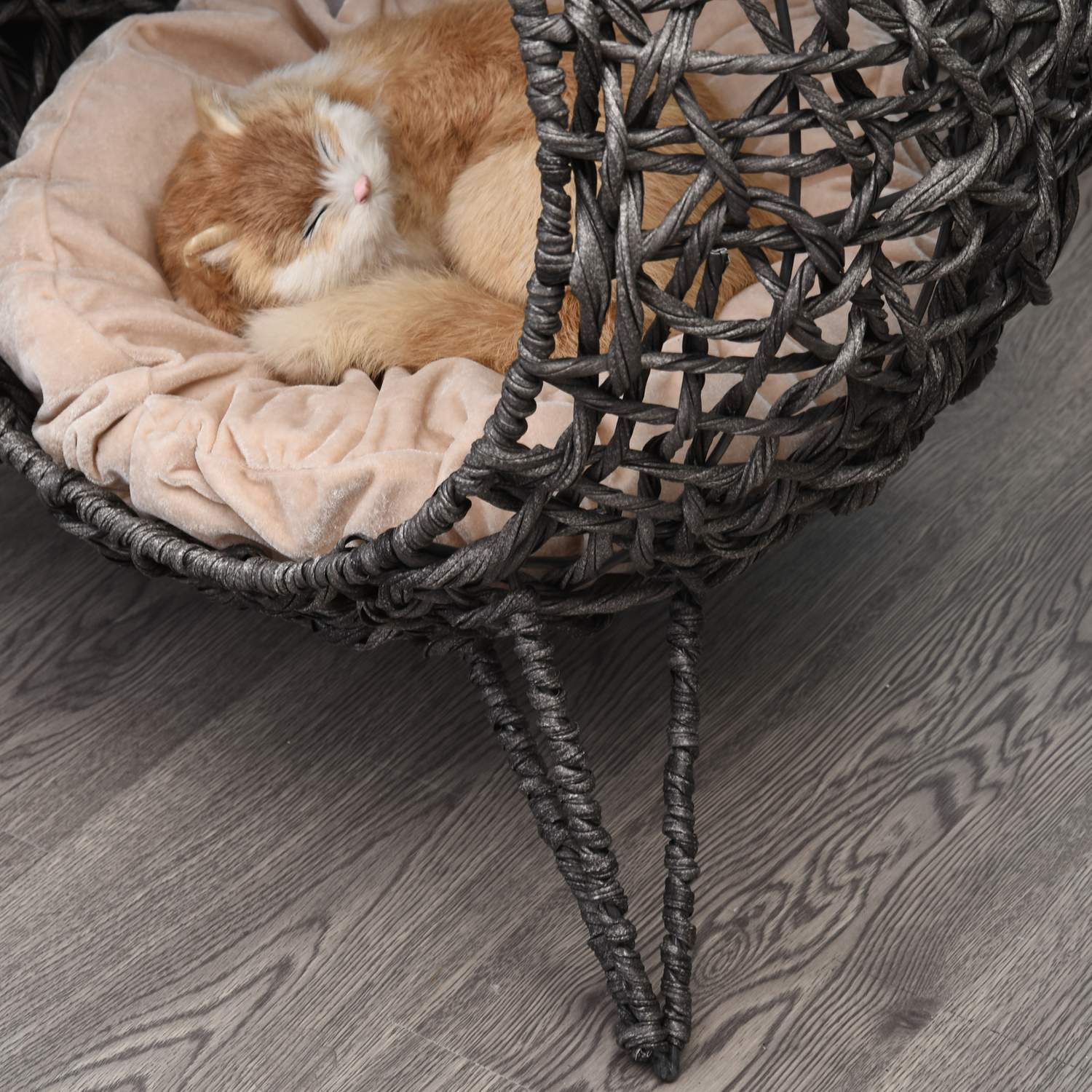 Rattan Cat House Elegant Kattgrotta Med Kuddar, Upphöjda Fötter, Silvergrå, Ø52X58Cm