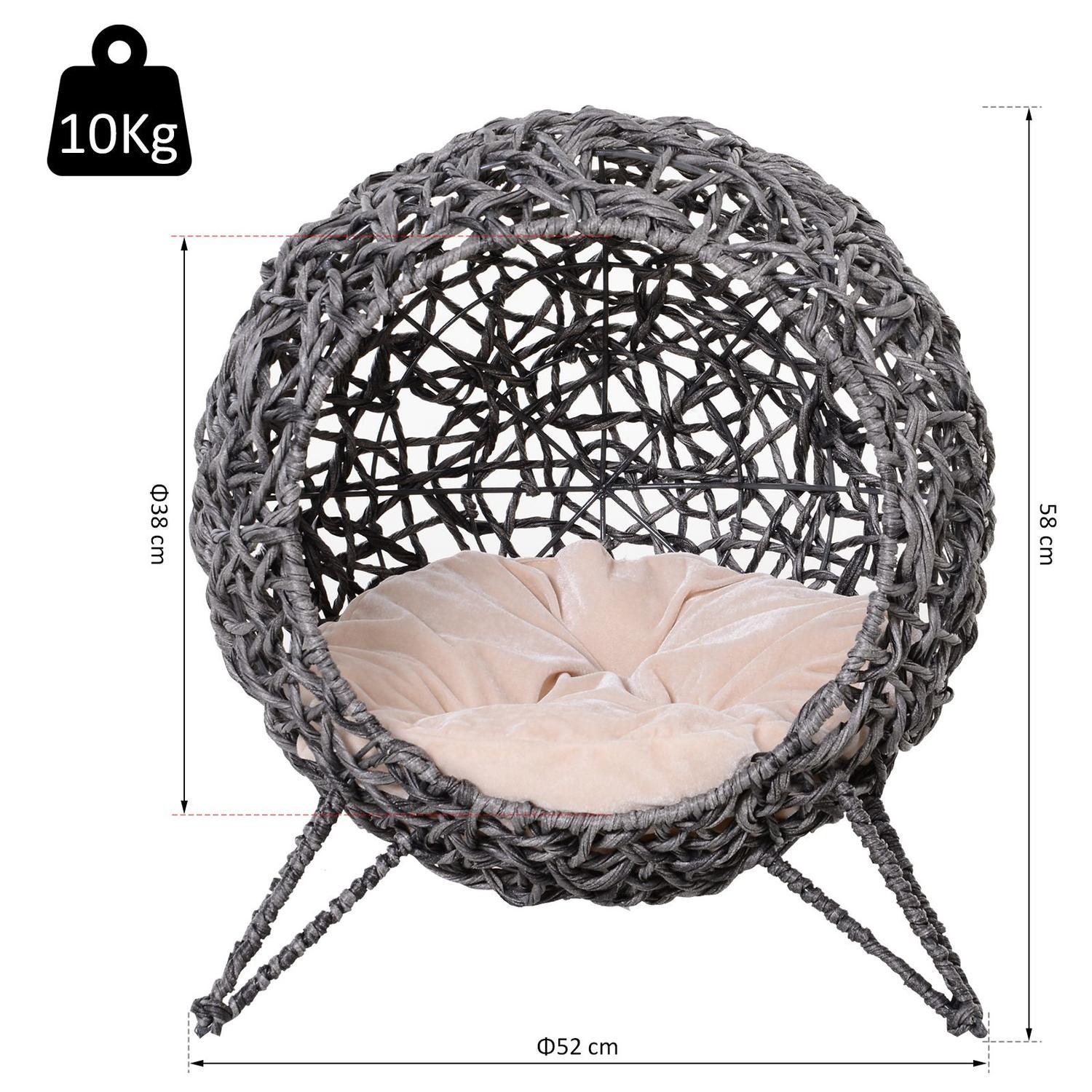 Rattan Cat House Elegant Kattgrotta Med Kuddar, Upphöjda Fötter, Silvergrå, Ø52X58Cm