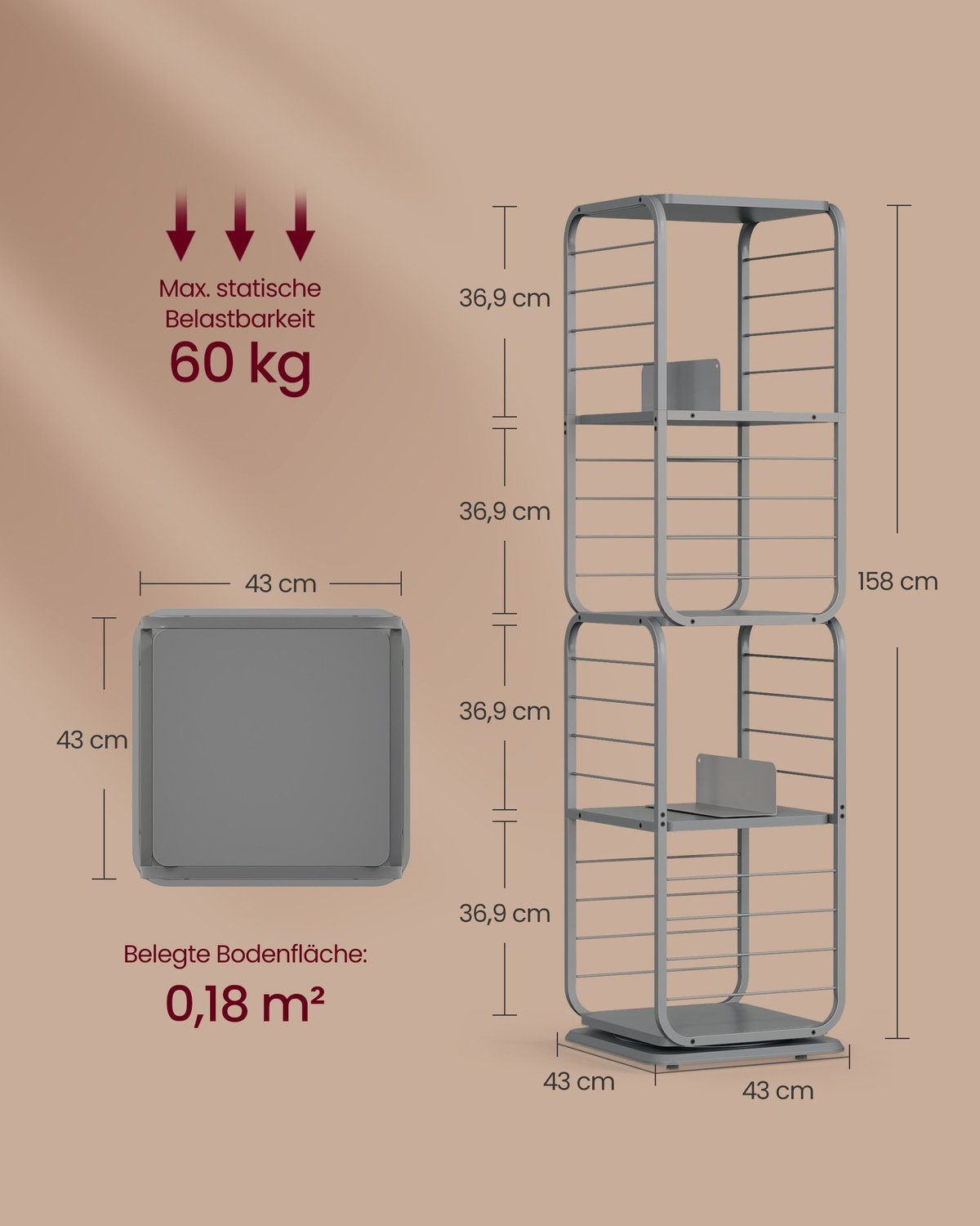 Modern hyllenhet med justerbara hyllor och säkerhetssats