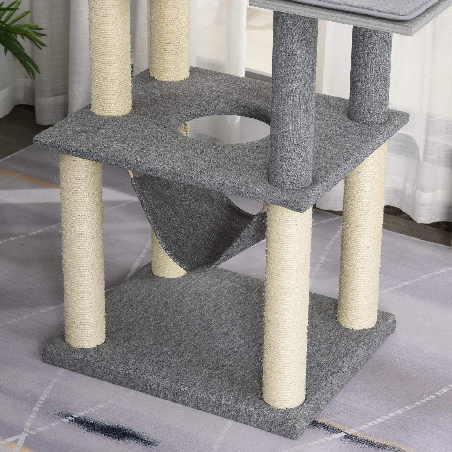 Multi-Tier Cat Scratching Post Klätterträd, Multi-Activity Center, Hängmatta, Mjuk Kudde, E1, 59X48X155Cm