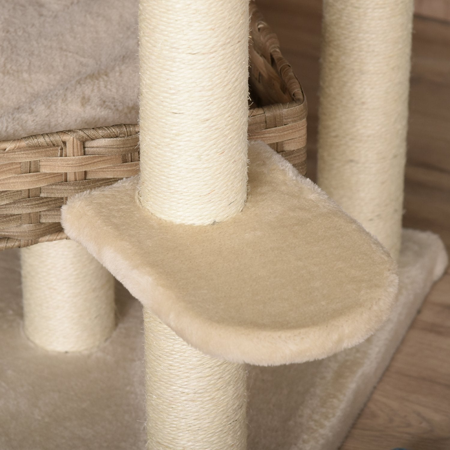 Rattan Skrapstolpe Klätterträd Katt Med Cat Cave Multi-Leer Cat Tree E1 Mdf Sisal Beige+Brun 55 X 55 X 174 Cm