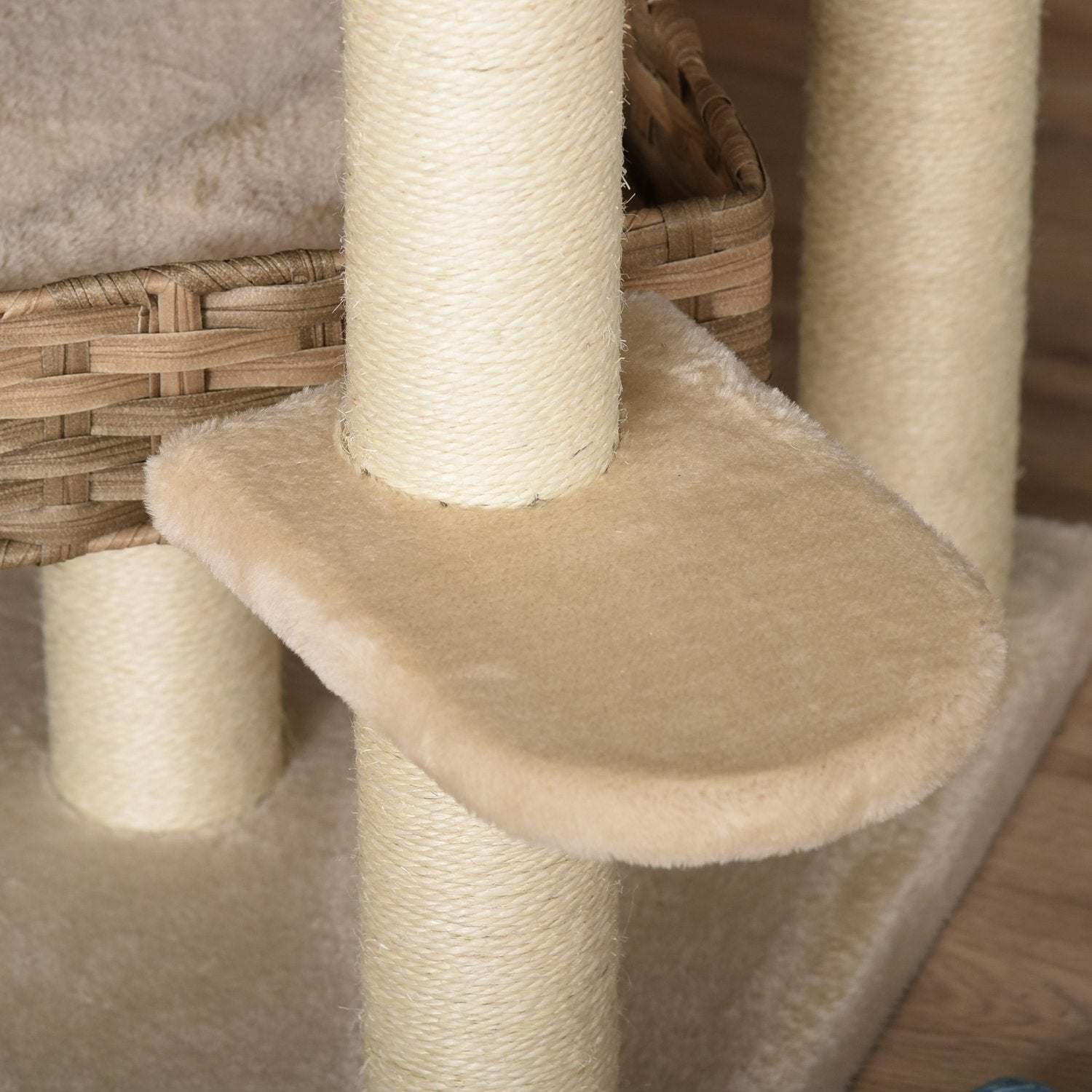 Rattan Skrapstolpe Klätterträd Katt Med Cat Cave Multi-Leer Cat Tree E1 Mdf Sisal Beige+Brun 55 X 55 X 174 Cm