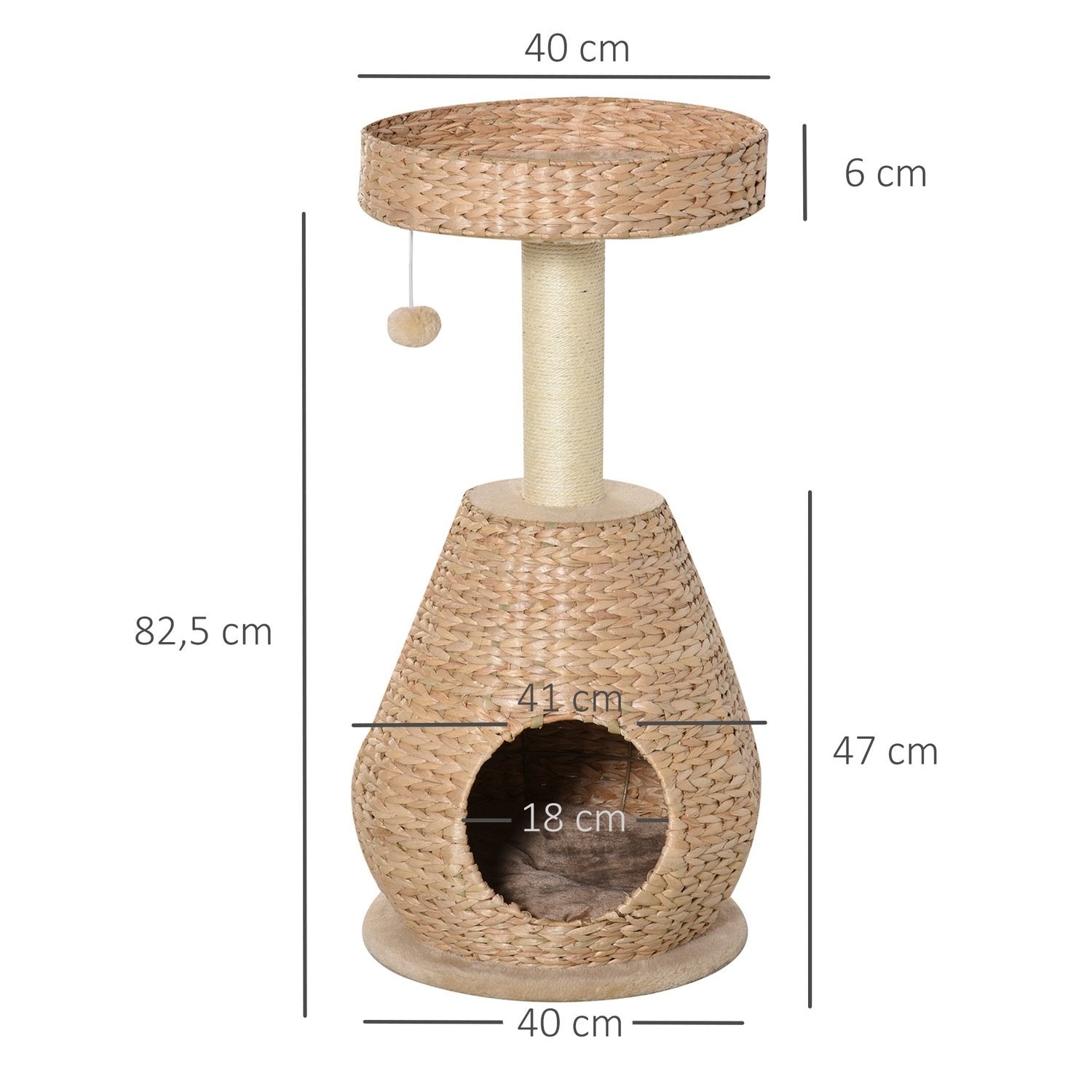 Cat Tree Skrapstolpe Kattungemöbler Med Cat Cave Ball Leksak Sisal Mjuk Plysch Gul Höjd 82,5 Cm