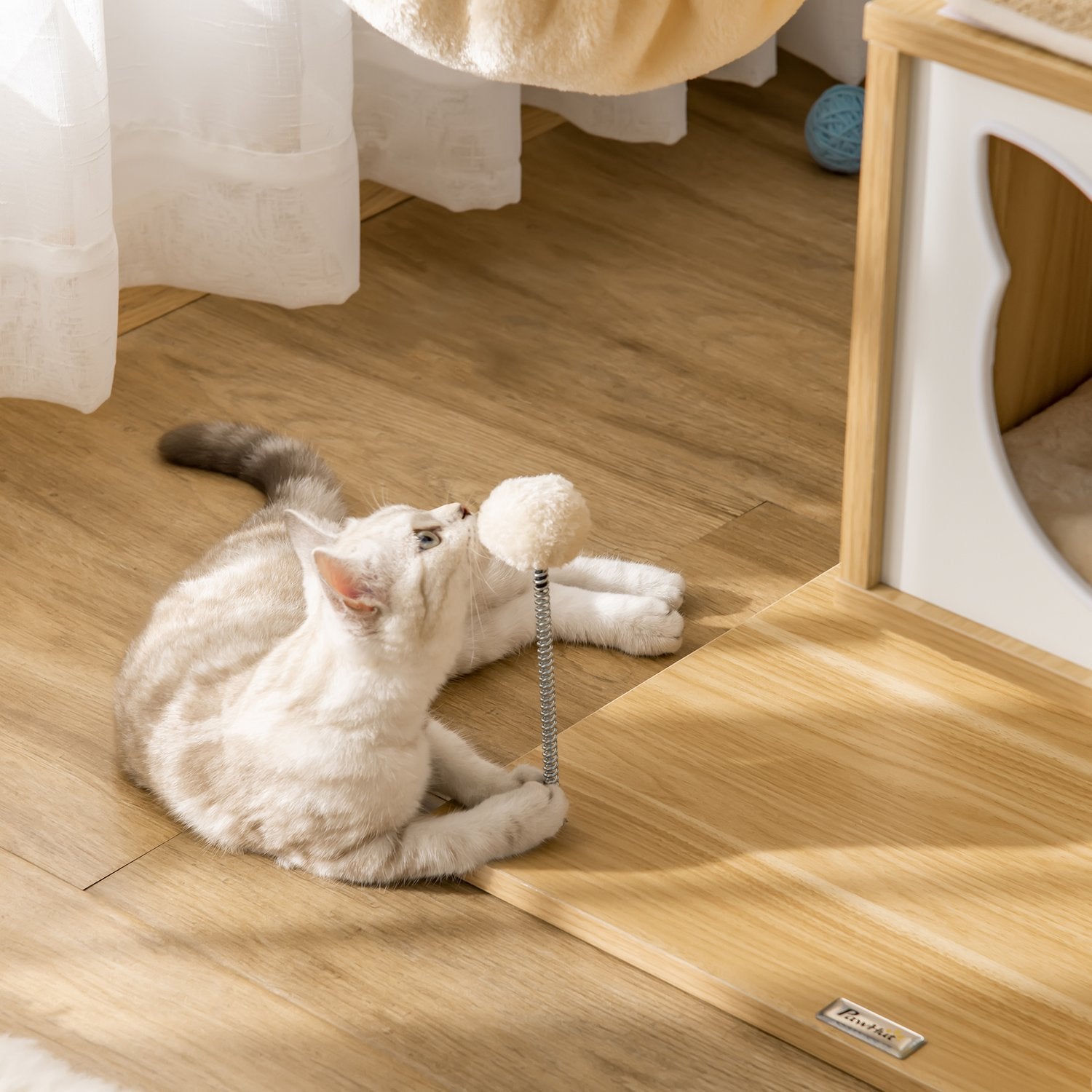 Beige Katt Träd Katt Grottplattform Träspånskiva Sisal 126Cm Höjd