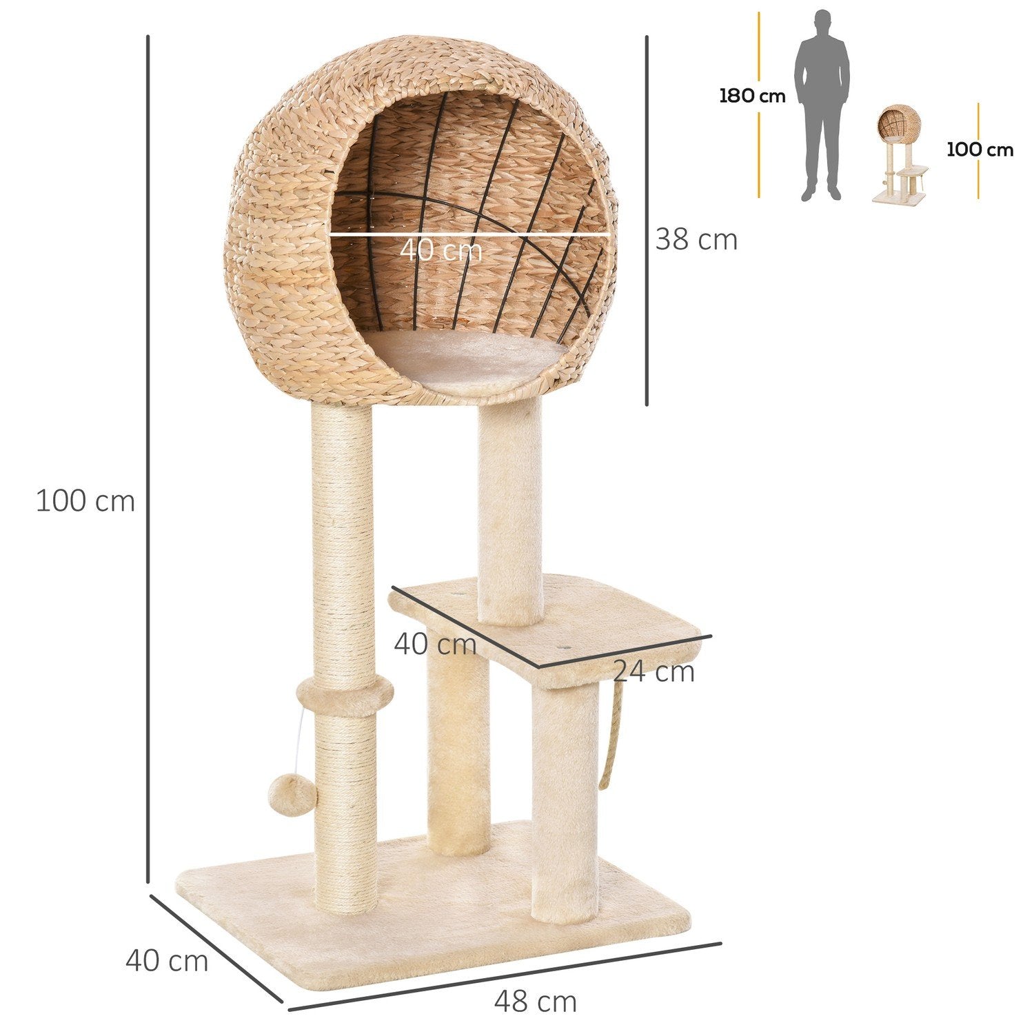 Cat Tree Skrapstolpe Kattungemöbler Med Cat Cave Ball Leksak Sisal Mjuk Plysch Beige Höjd 100Cm