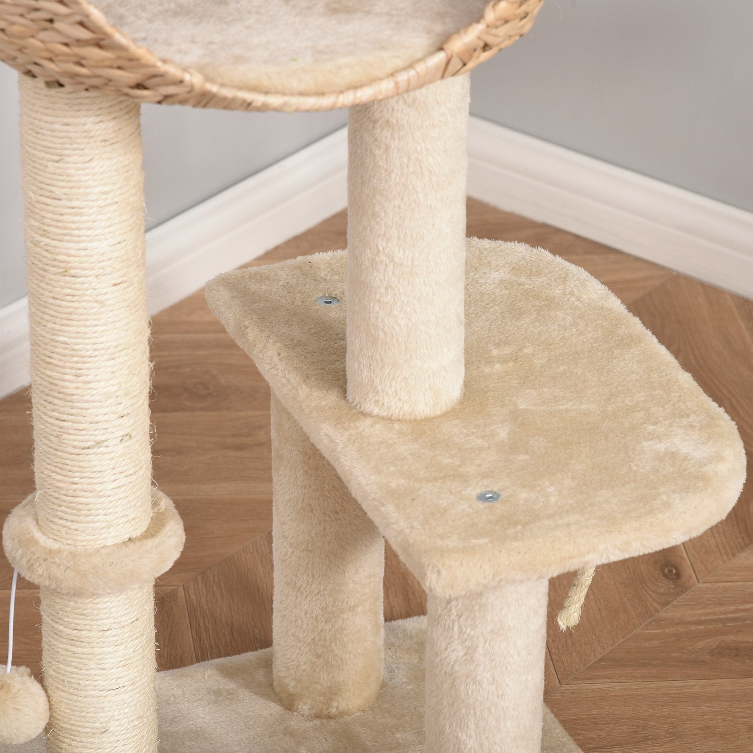 Cat Tree Skrapstolpe Kattungemöbler Med Cat Cave Ball Leksak Sisal Mjuk Plysch Beige Höjd 100Cm