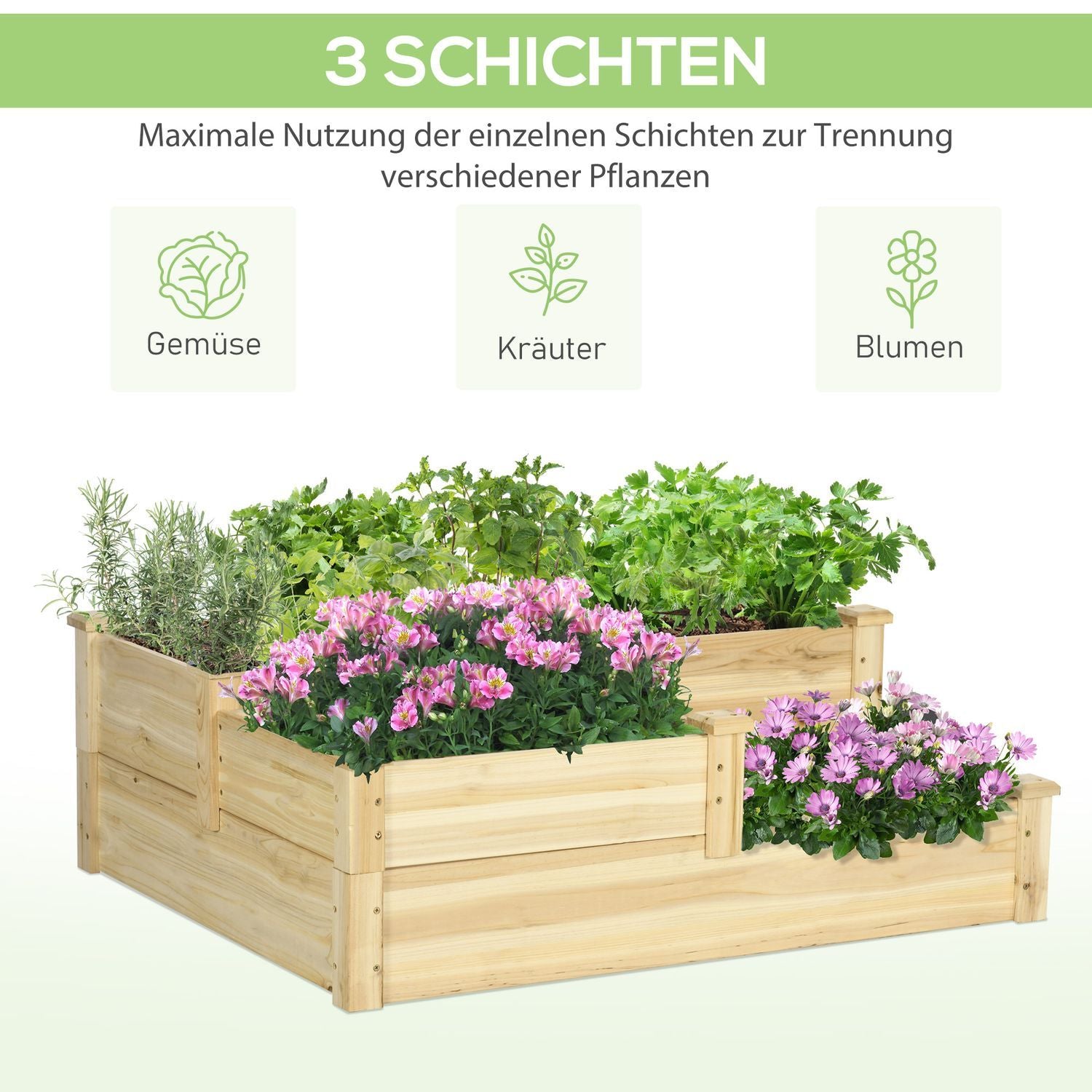 Højbed, 3-Etagers Plantebed, Blomsterkasse, Urtebed, Plantestige, Blomsterstige, Grantræ, Natur