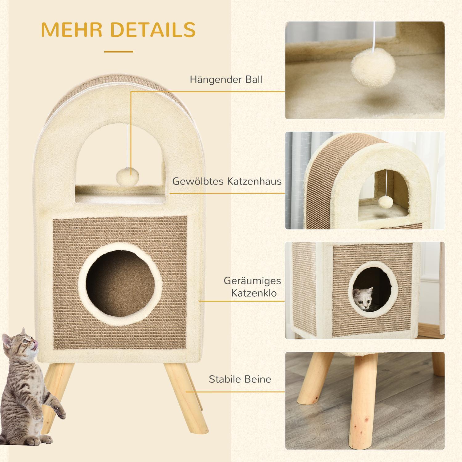 Flervånings Cat Cave Skrapbräda Lekbollar Katt Säng Skrapmatta Spånskiva Plysch Sisal Kaffe