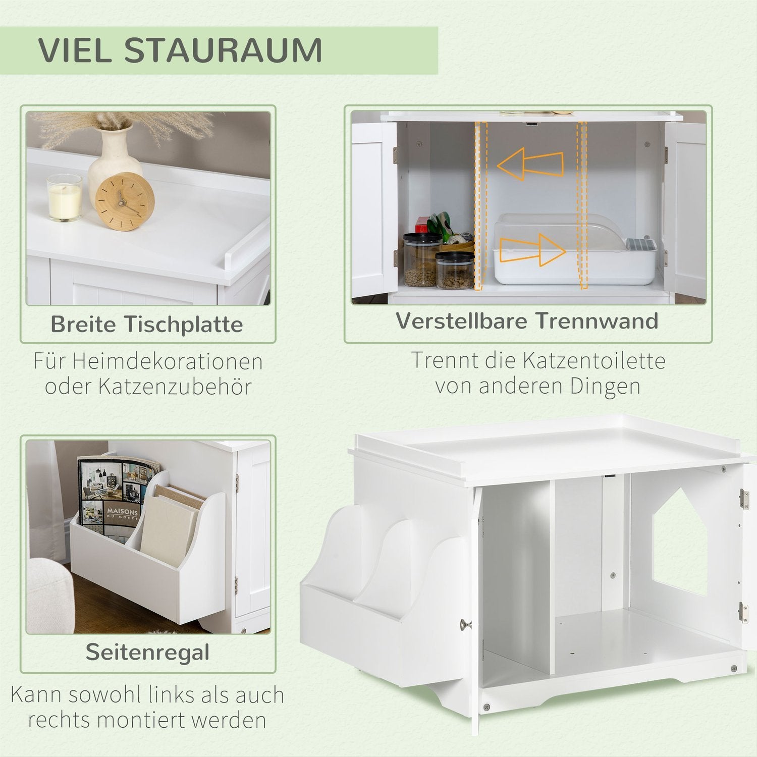 Katteskabsaffaldsbakke Justerbar skillevæg Magnetiske døre Hvid 86X48X52Cm