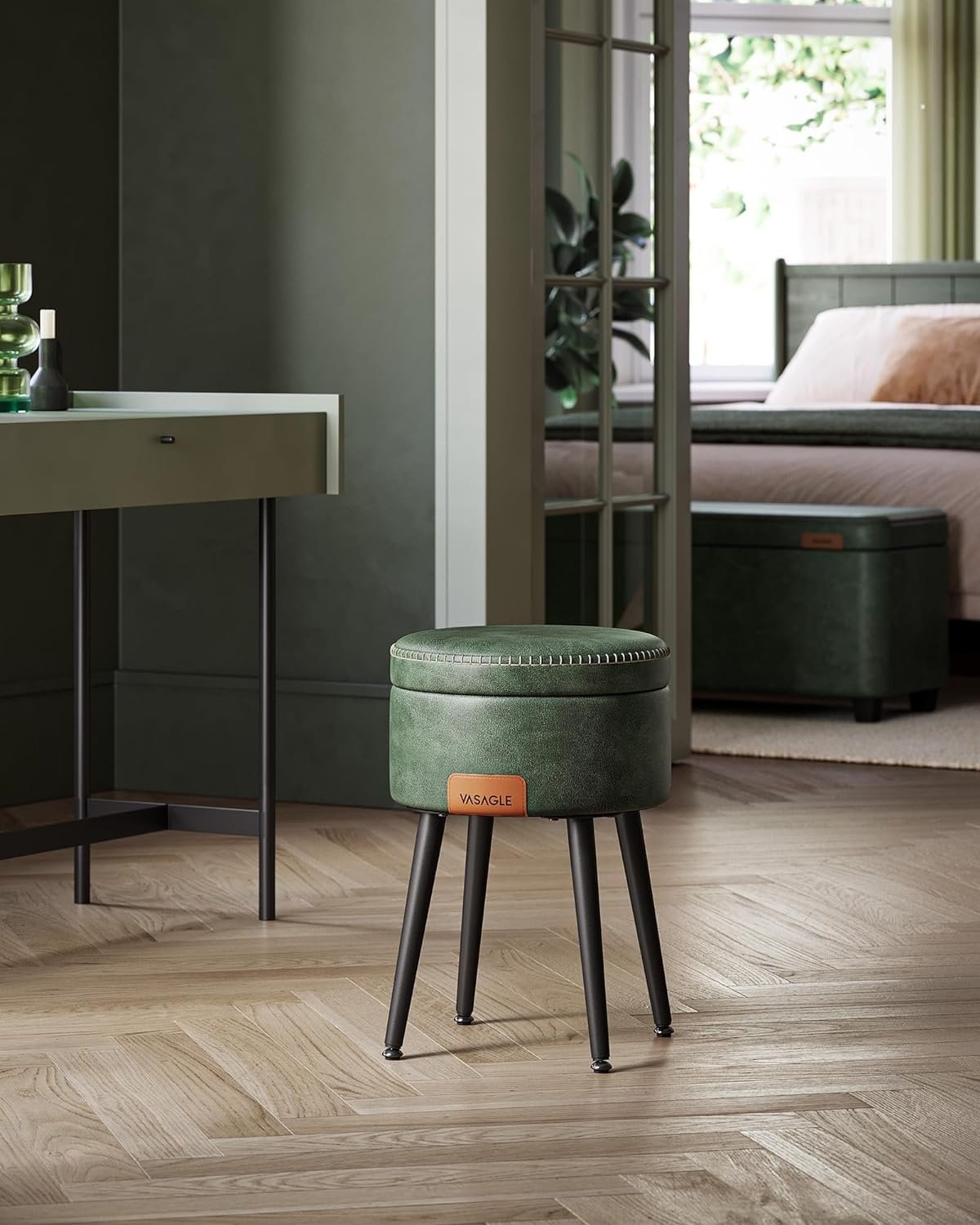 Multifunctional Storage Ottoman - Forest Green, PU læder