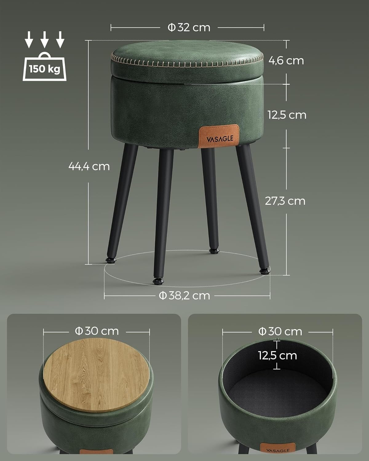 Multifunctional Storage Ottoman - Forest Green, PU læder