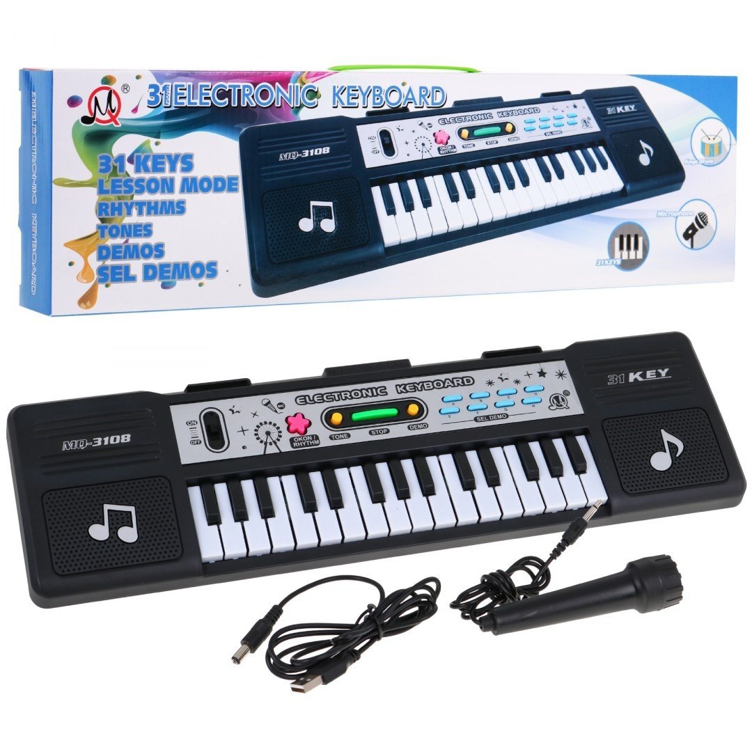 Musical Toy Keyboard med mikrofon til børn, USB-strøm, 8 rytmer