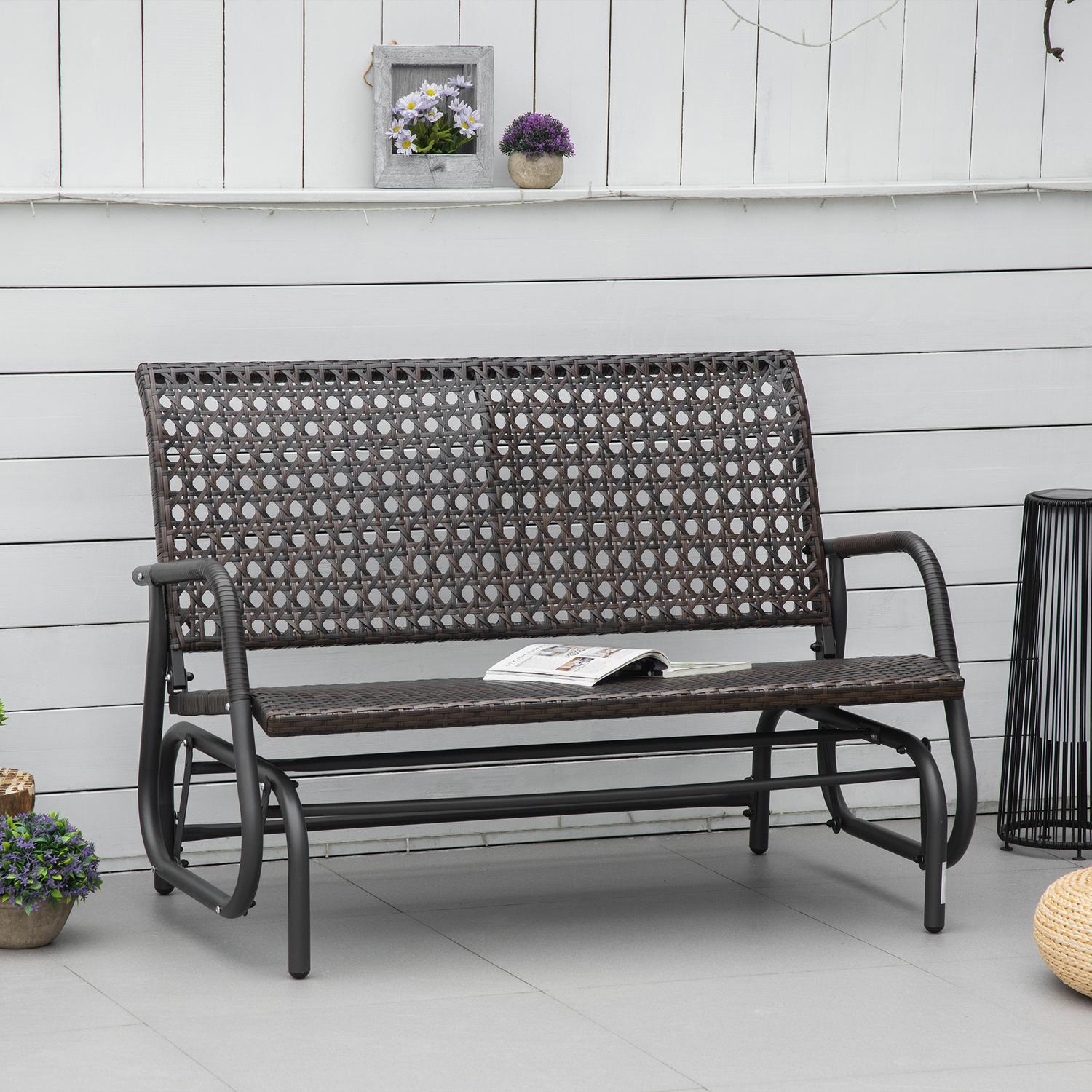 Polyrattan Gungbänk 2-Sits Uteplats Trädgård Loveseat Trädgårdsgunga Med Ryggstöd Bänk Parkbänk Brun 70 X 120 X 84 Cm