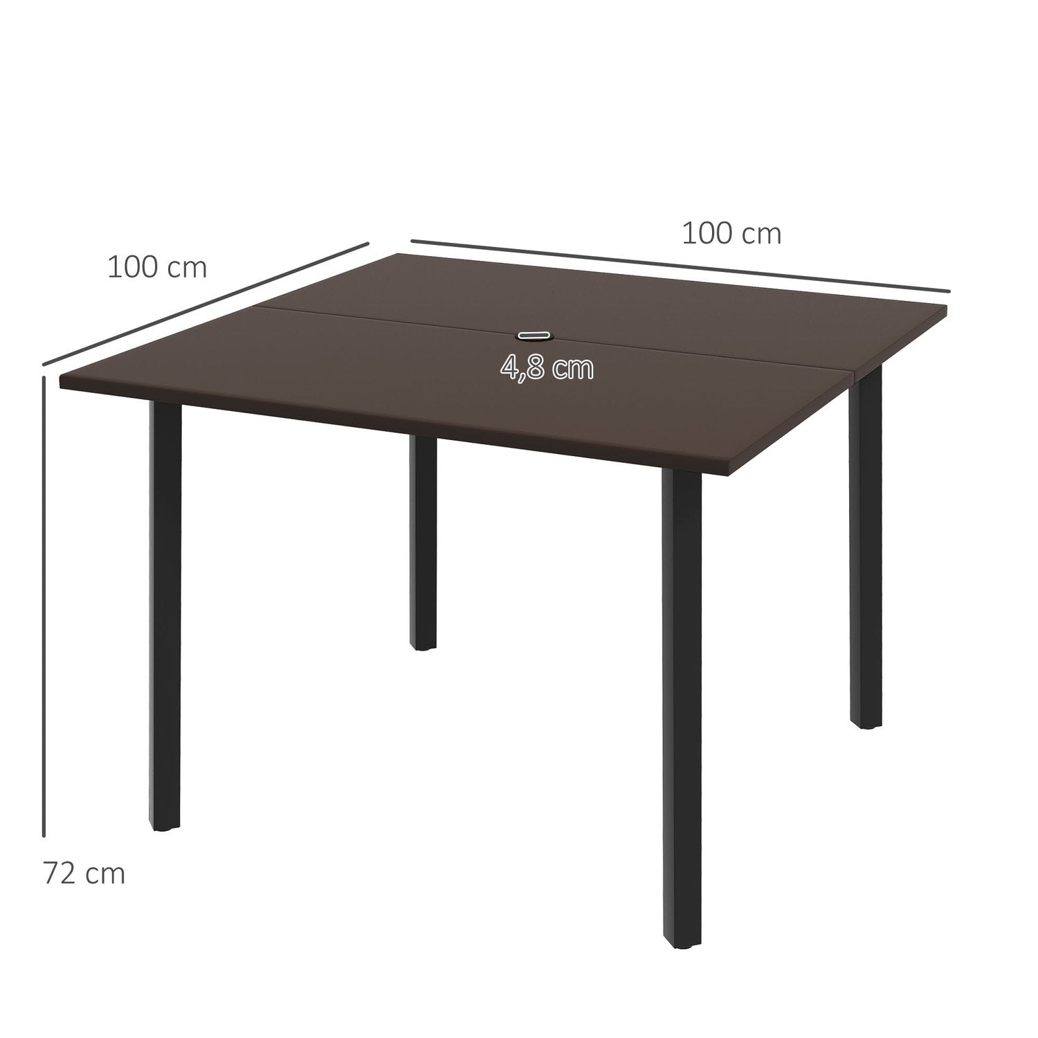 Havebord Firkantet 4-personers paraplyhul Stål Brun 100X100X72Cm