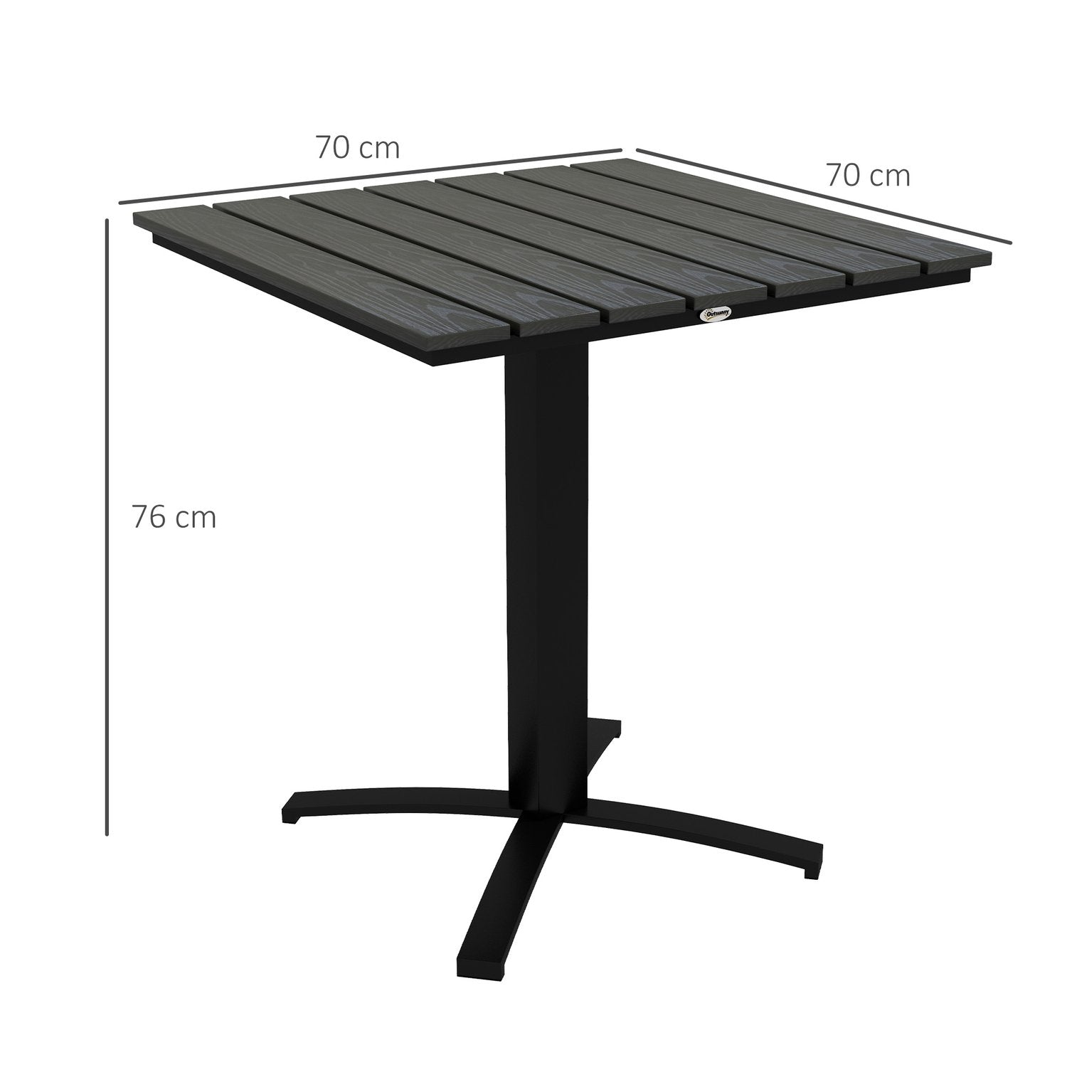 Trädgårdsbord, Matbord För 4 Personer, Fyrkantigt Balkongbord Med Trälook För Terrass, Aluminium, Grå, 70 X 70 X 76 Cm