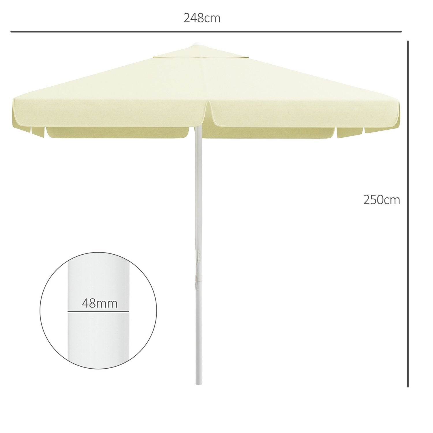 Parasol 2,5X2,5M Højdejusterbar altanparaply, terrasseparasol, strandparasol med aluminiumsramme, beige