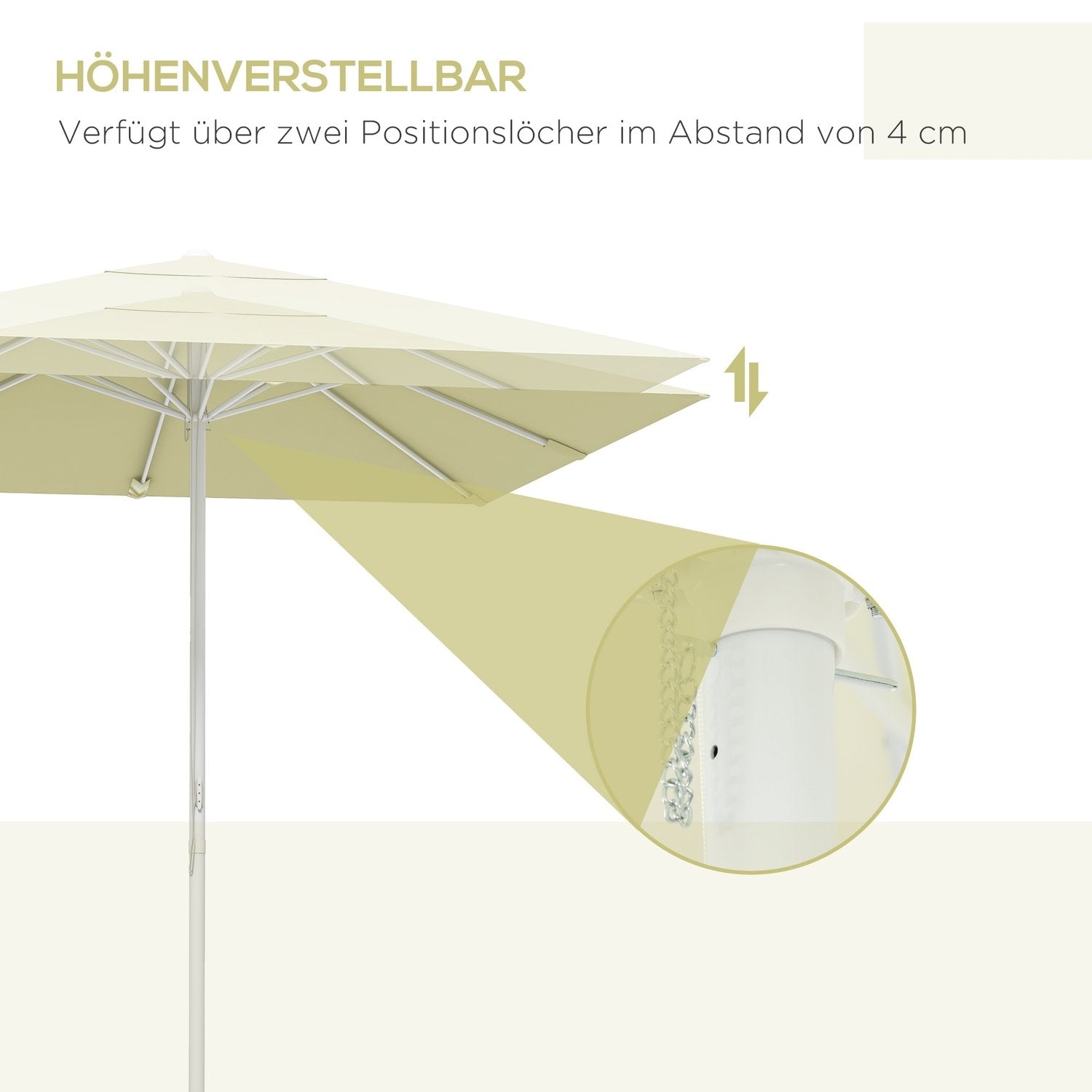 Parasol 2,5X2,5M Højdejusterbar altanparaply, terrasseparasol, strandparasol med aluminiumsramme, beige