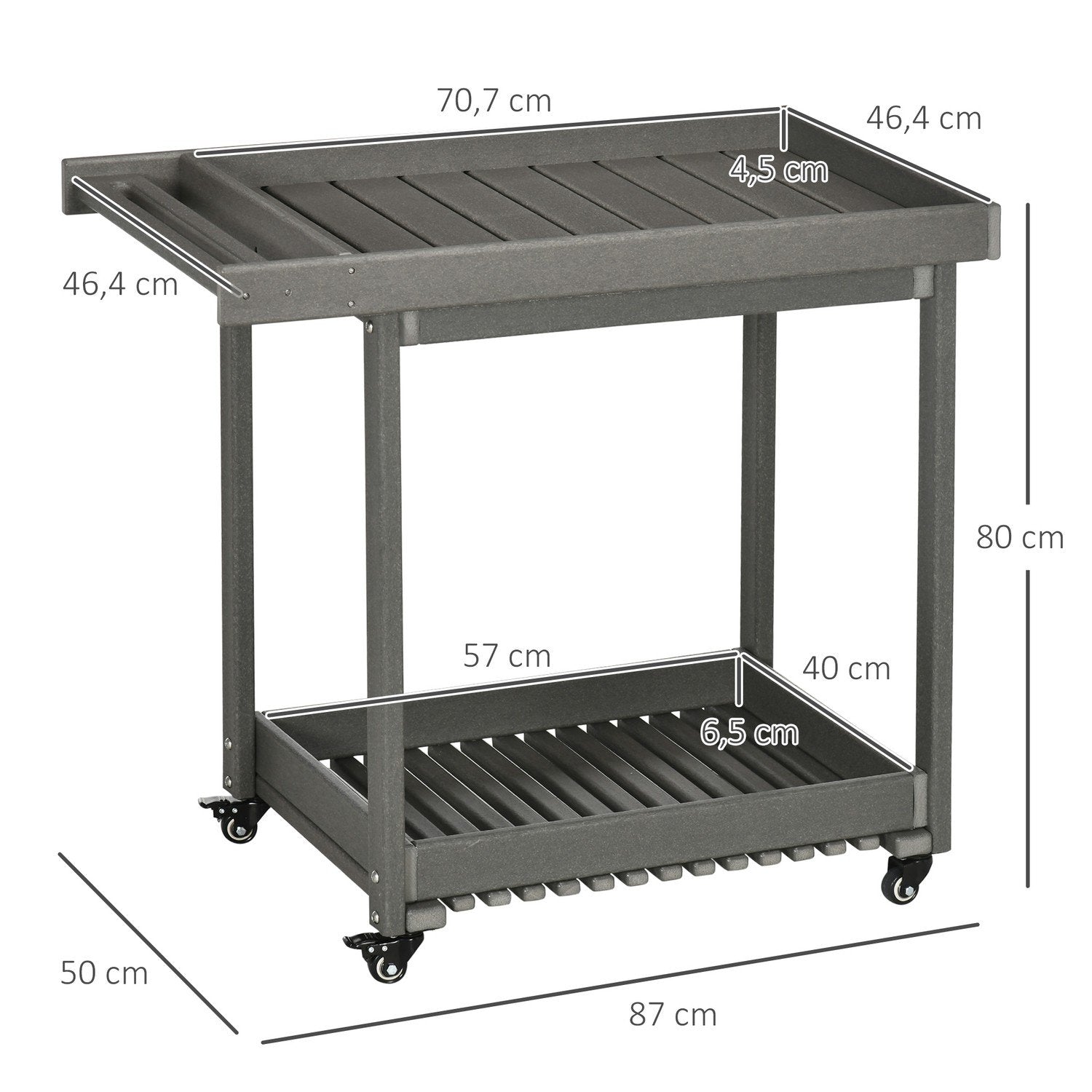 Serveringsvagn Grillvagn Med Handdukshängare, Trädgårdsvagn Med 2 Hyllor, Multifunktionsbord Utomhus, 87X50X80Cm