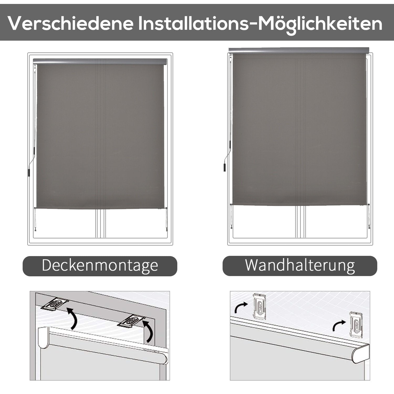 Lodret fortelt Balkon Vindbeskyttelse og privat skærm, Håndsving, Polyester+Aluminium, Grå, 160X250Cm