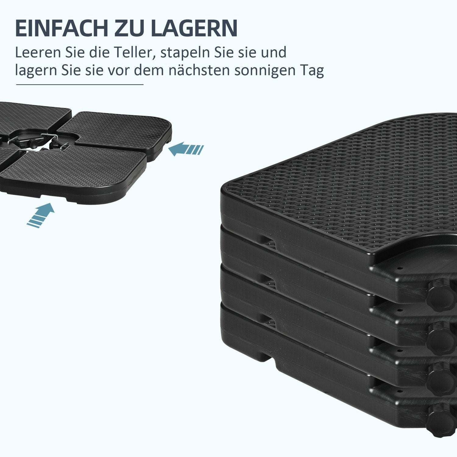 4 stk. Parasolvægt, Vejrbestandig Parasolvægt til Cantilever Parasol med håndtag, kan fyldes med 80 kg sand eller 60 kg vand, Hdpe, sort