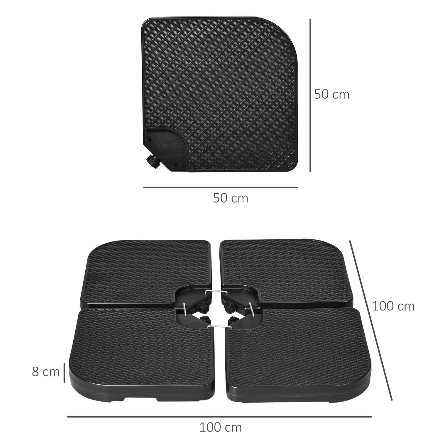 4 stk. Parasolvægt, Vejrbestandig Parasolvægt til Cantilever Parasol med håndtag, kan fyldes med 80 kg sand eller 60 kg vand, Hdpe, sort