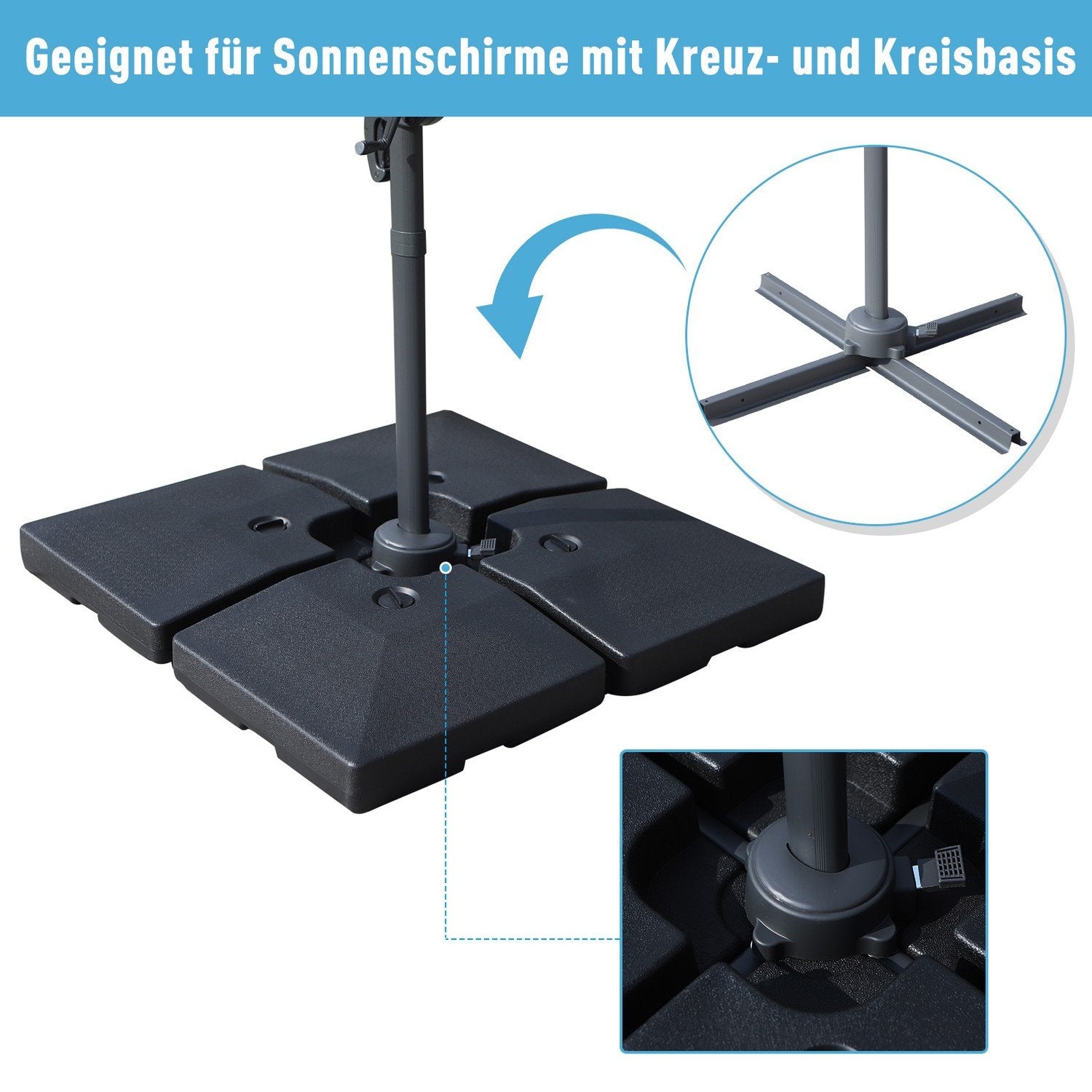 4 X Parasolvægt Parasolstativ Kan Fyldes Med Sand Vand Hdpe Plast Sort Dimensioner Pr. Element 51 X 51 X 12 Cm Op til 130 Kg