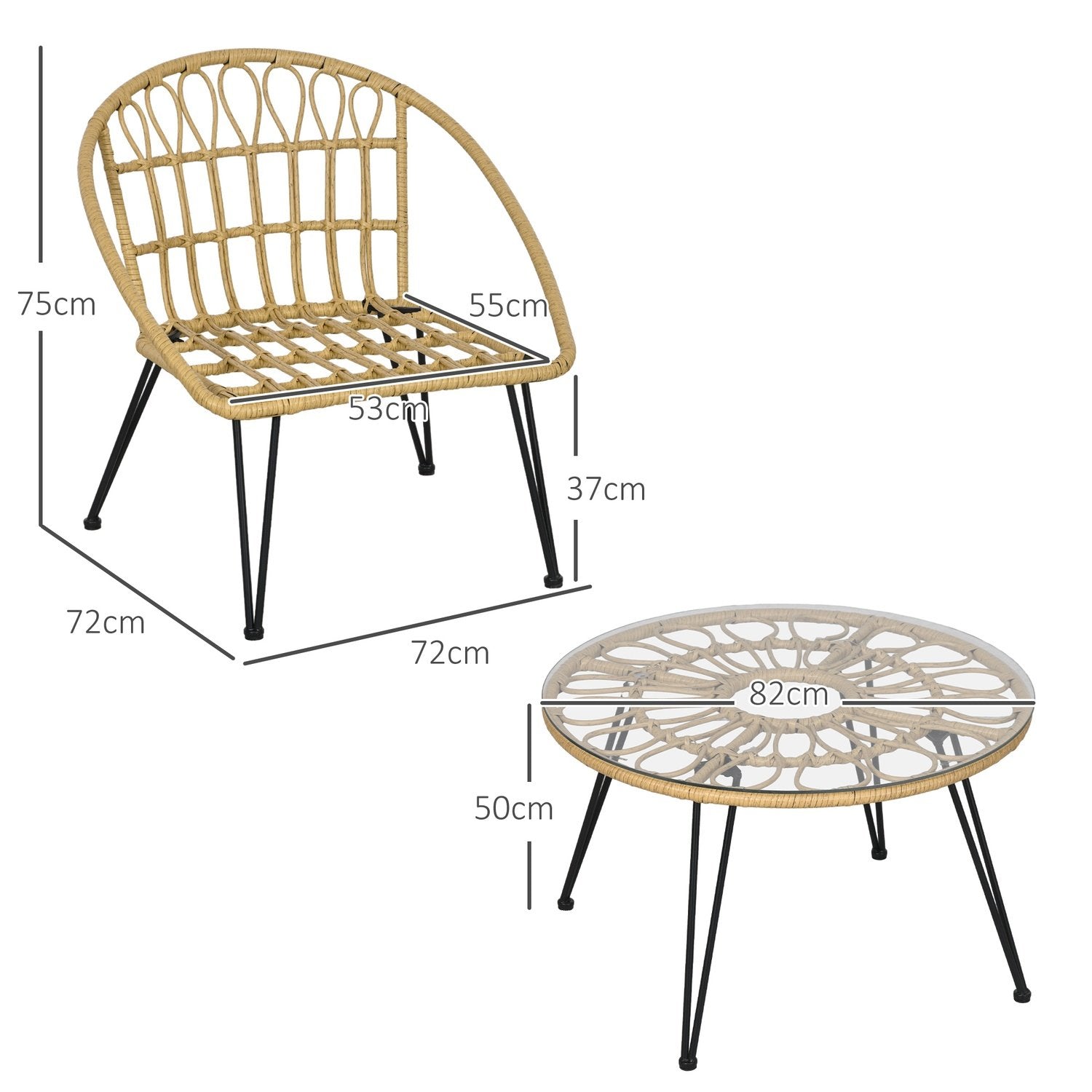 5-delt havemøbelsæt i rattan, siddesæt med 1 spisebord, 4 stole, siddeplads, havesæt til altan, terrasse, polyester, beige