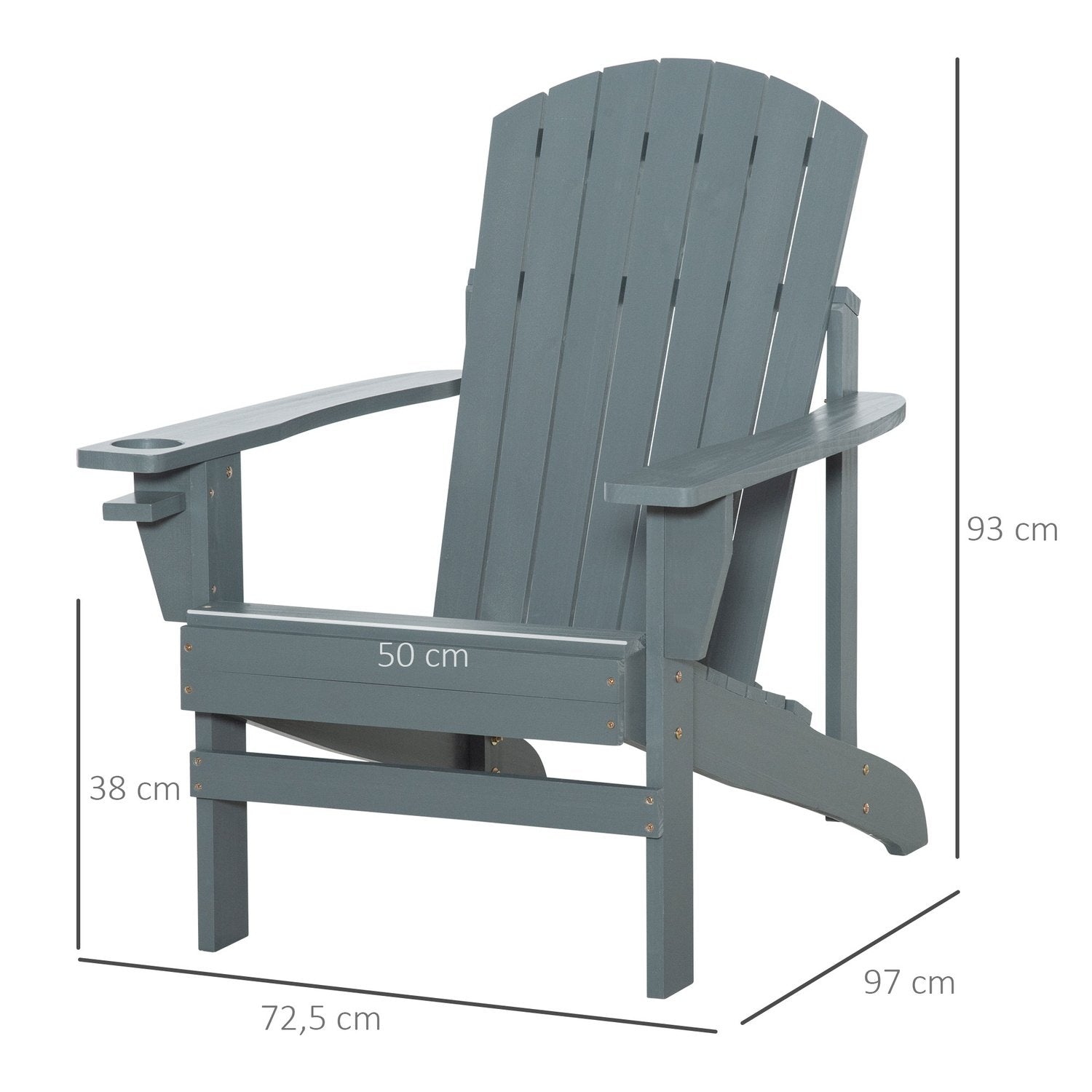 Adirondack Trädgårdsstol Med Mugghållare Trädgårdsstol Balkongstol Massivt Trä Mörkgrå 97 X 72,5 X 93 Cm