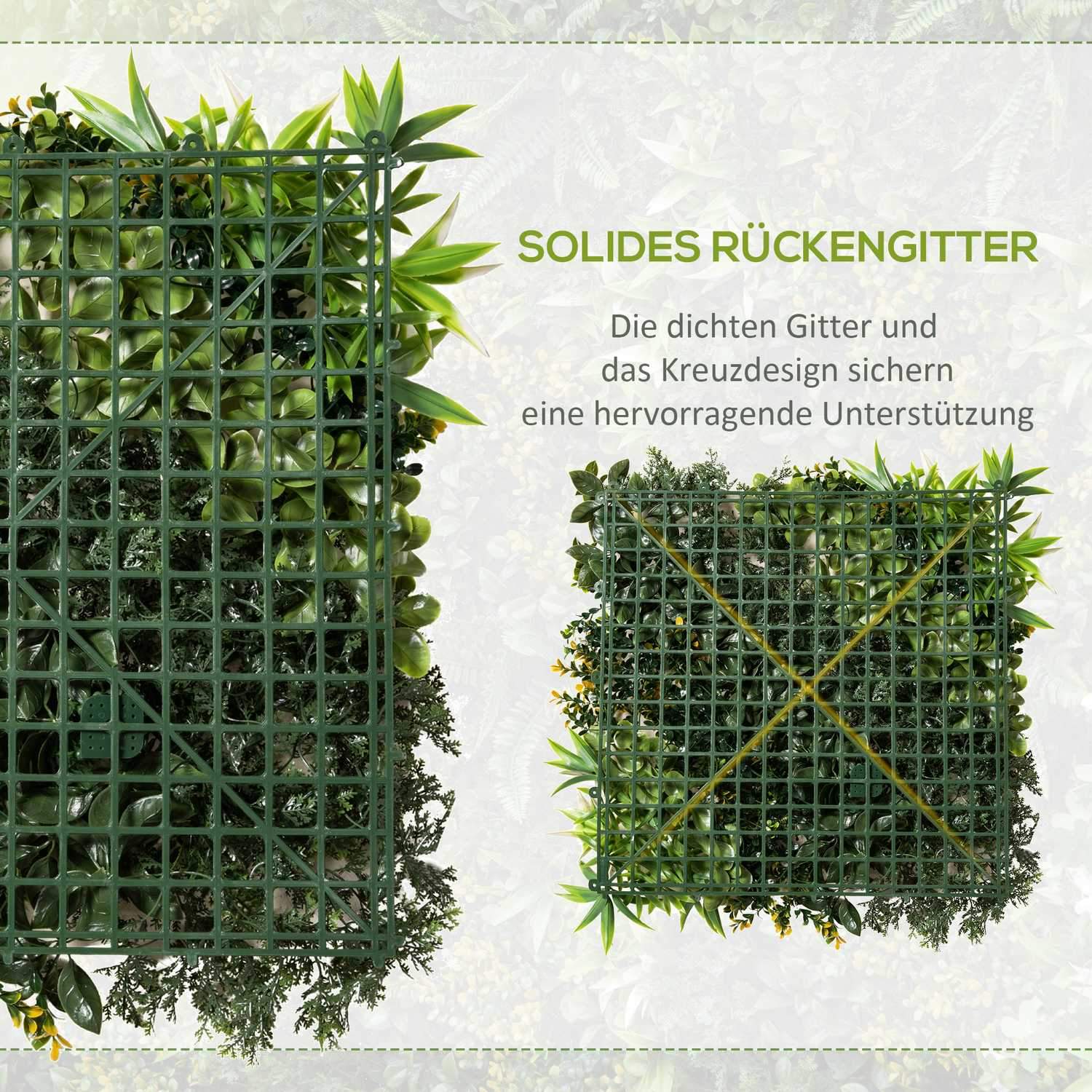 Kunstigt plantevægsæt med 12 UV-beskyttelsesbeskyttelsesskærm Multibladsdesign 50 X 50 cm til udendørs have