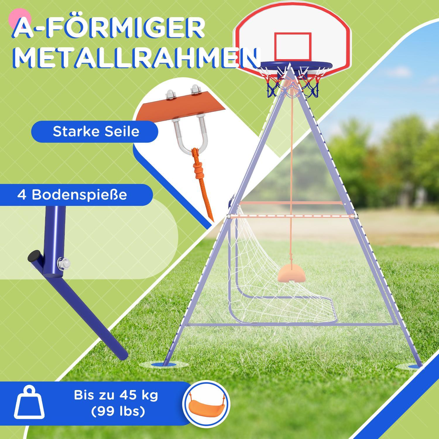 Baby Swing Fodbold Mål Basketball Hoop 3-8 År Stål Mørkeblå