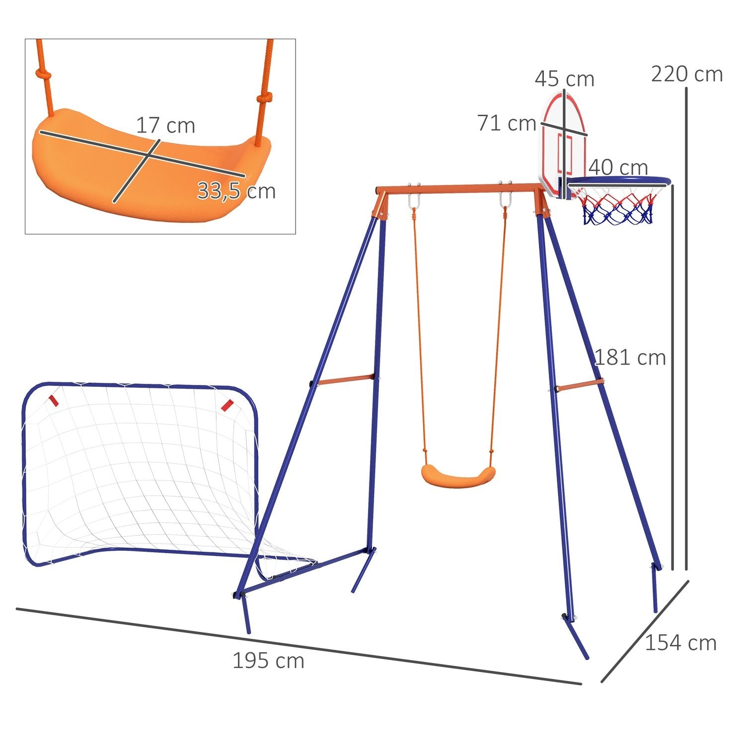 Baby Swing Fodbold Mål Basketball Hoop 3-8 År Stål Mørkeblå