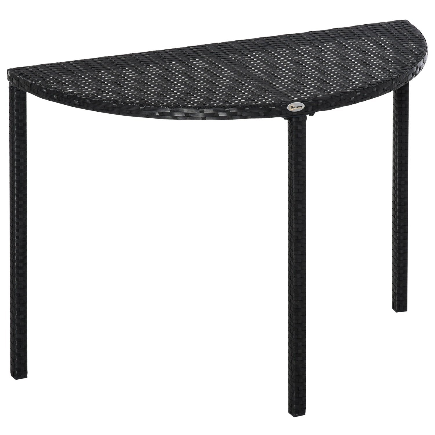 Balkonbord Halvrundt havesidebord lavet af polyrattan og metal, sort, 100 X 50 X 74 Cm