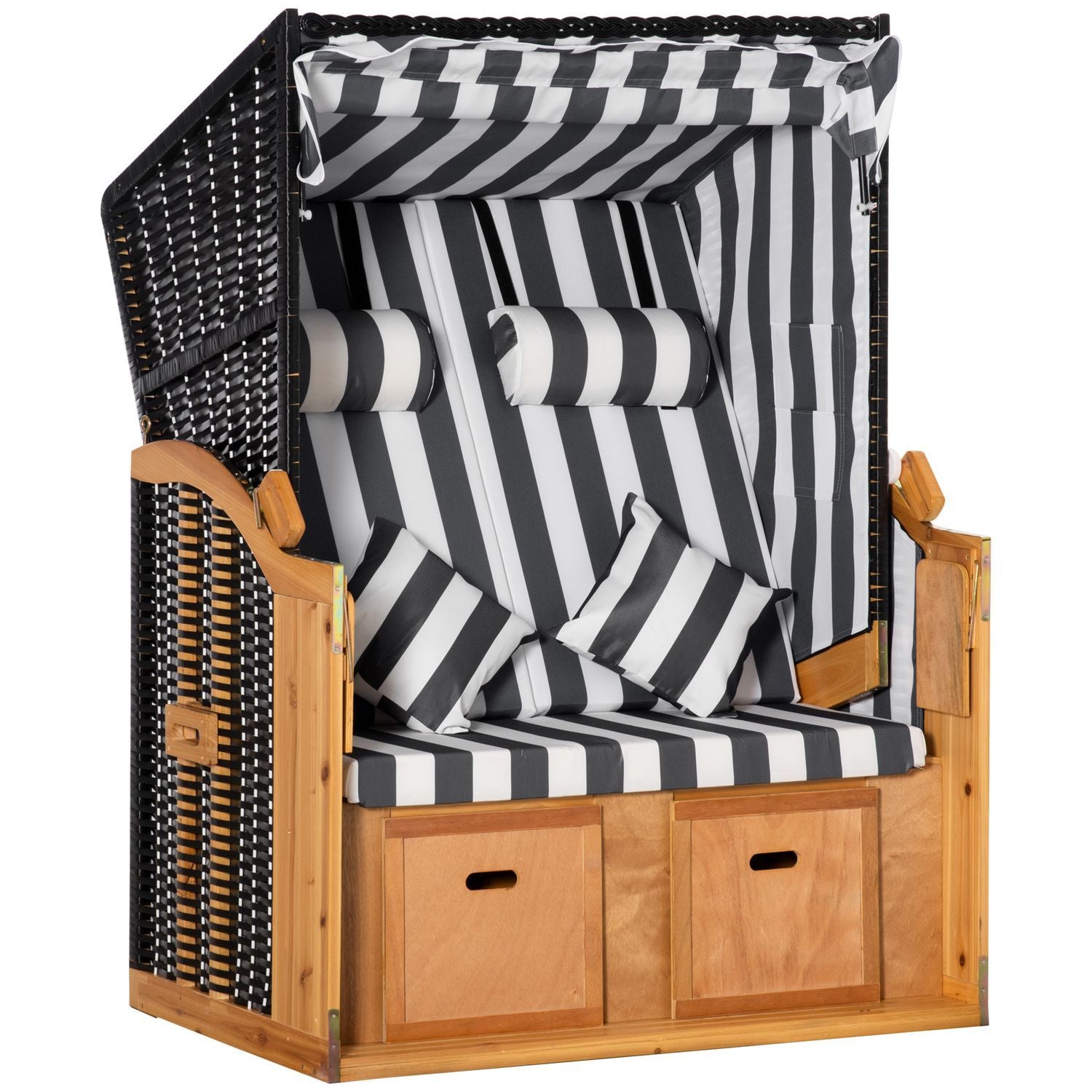 Strandstol Dobbeltdæksstol Tagkopholder 5-lags ryglæn Pe Rattan Grå + Hvid 118X79X160Cm