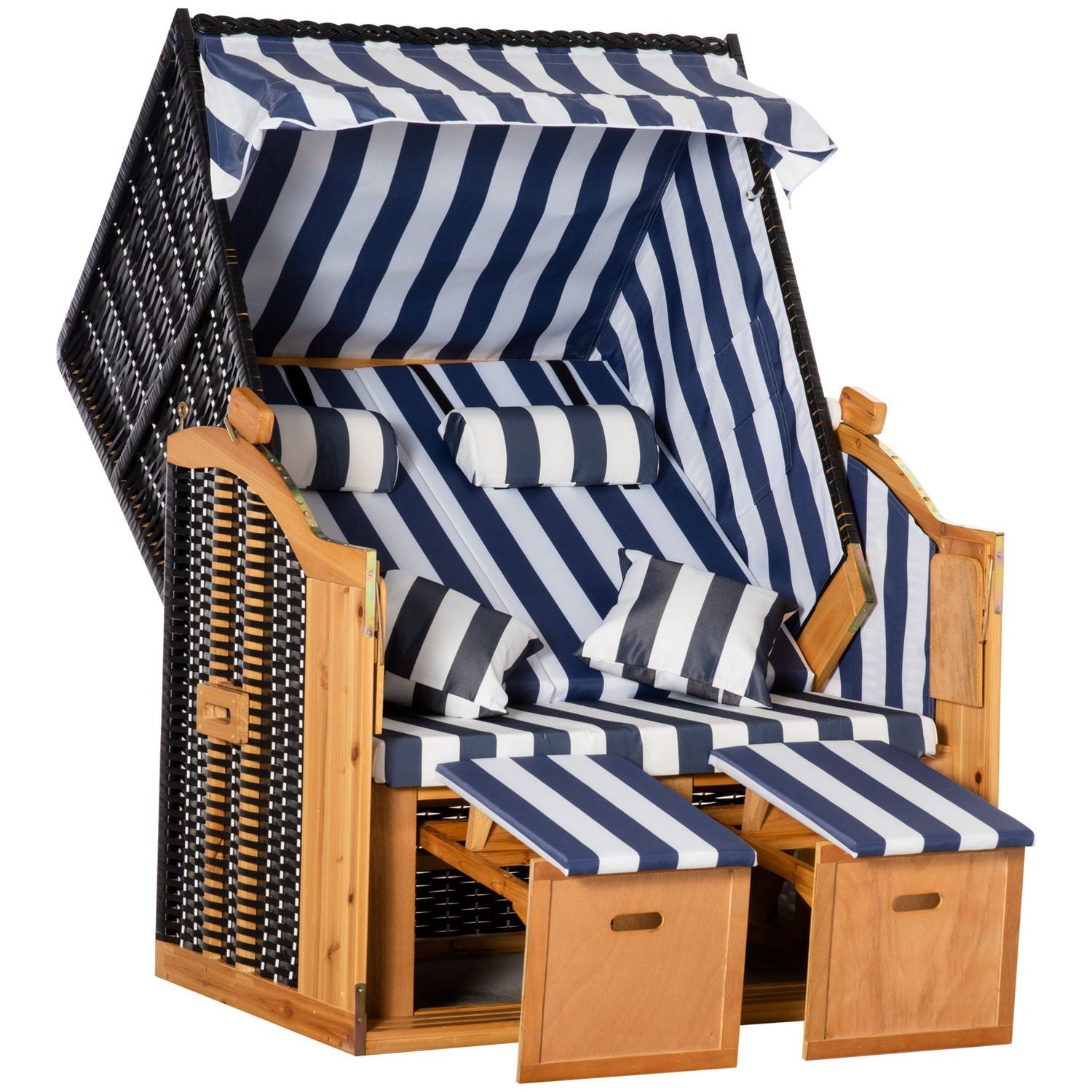 Strandstol Dobbelt solseng med tag Dobbelt solseng med kopholder Chaiselong 5-lags ryglæn Pe-Rattan 118 X 79 X 160 Cm