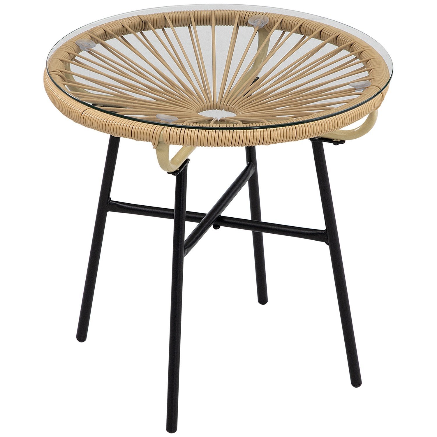 Bistrobord, rundt havebord, rotte sidebord, til terrasse, altan, sort+beige, 50 x 50 x 50 cm